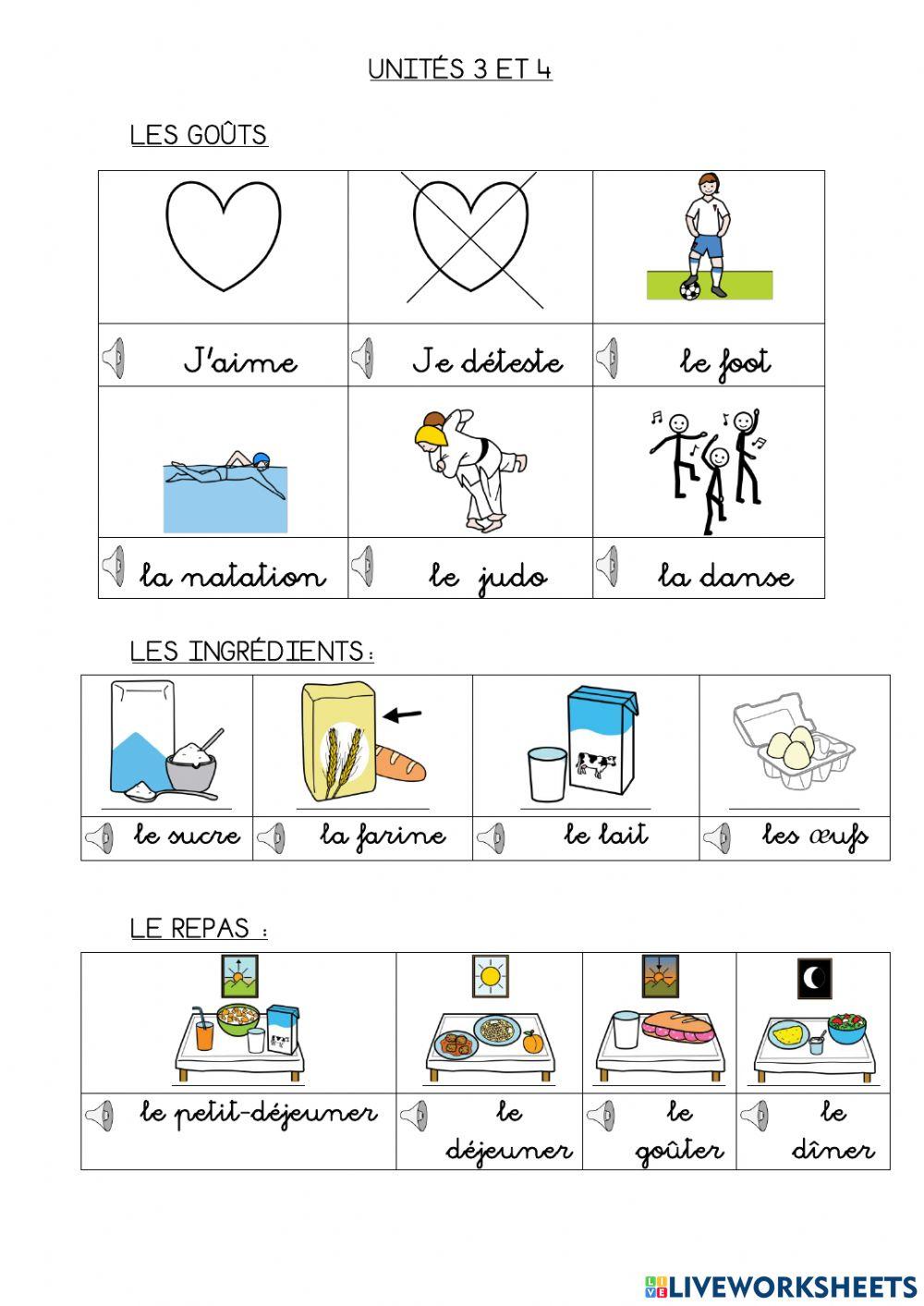 Ficha de repaso para examen 2º unités 3 et 4