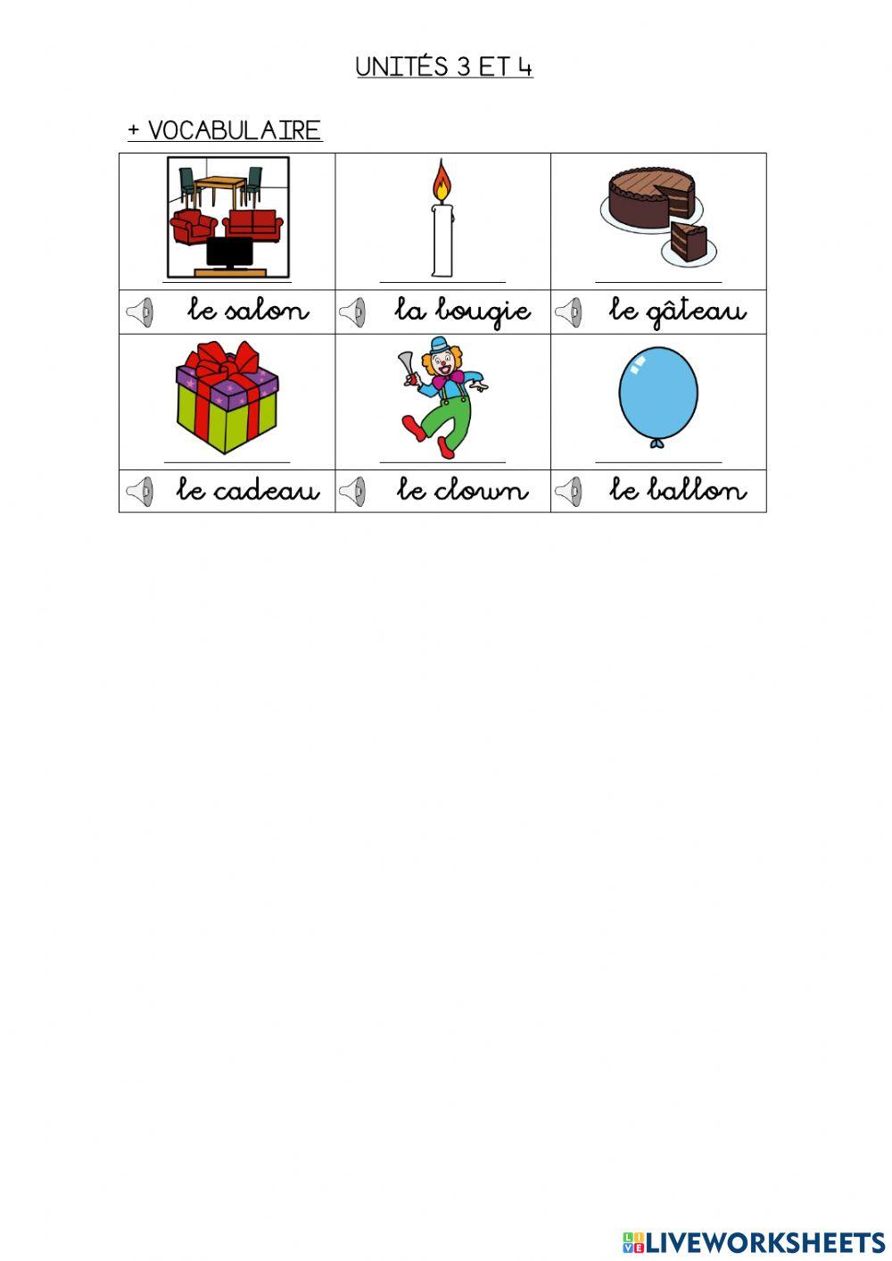 Ficha de repaso para examen 2º unités 3 et 4