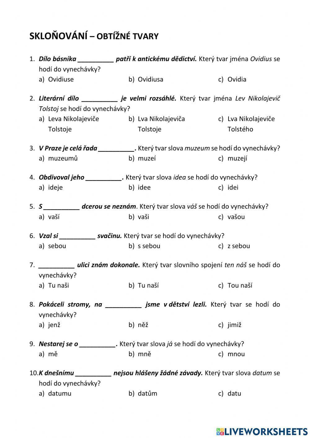 Skloňování - obtížné tvary