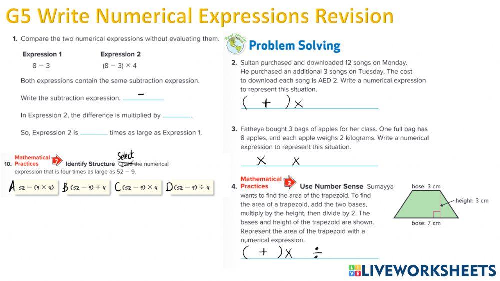 G5 Write Numerical Expressions Revision PART 1