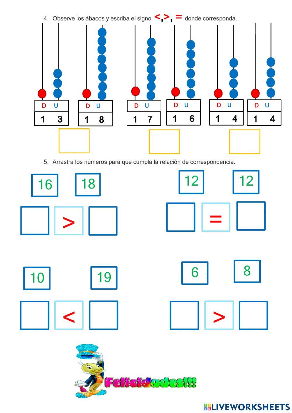 Comparar cantidades hasta el 19