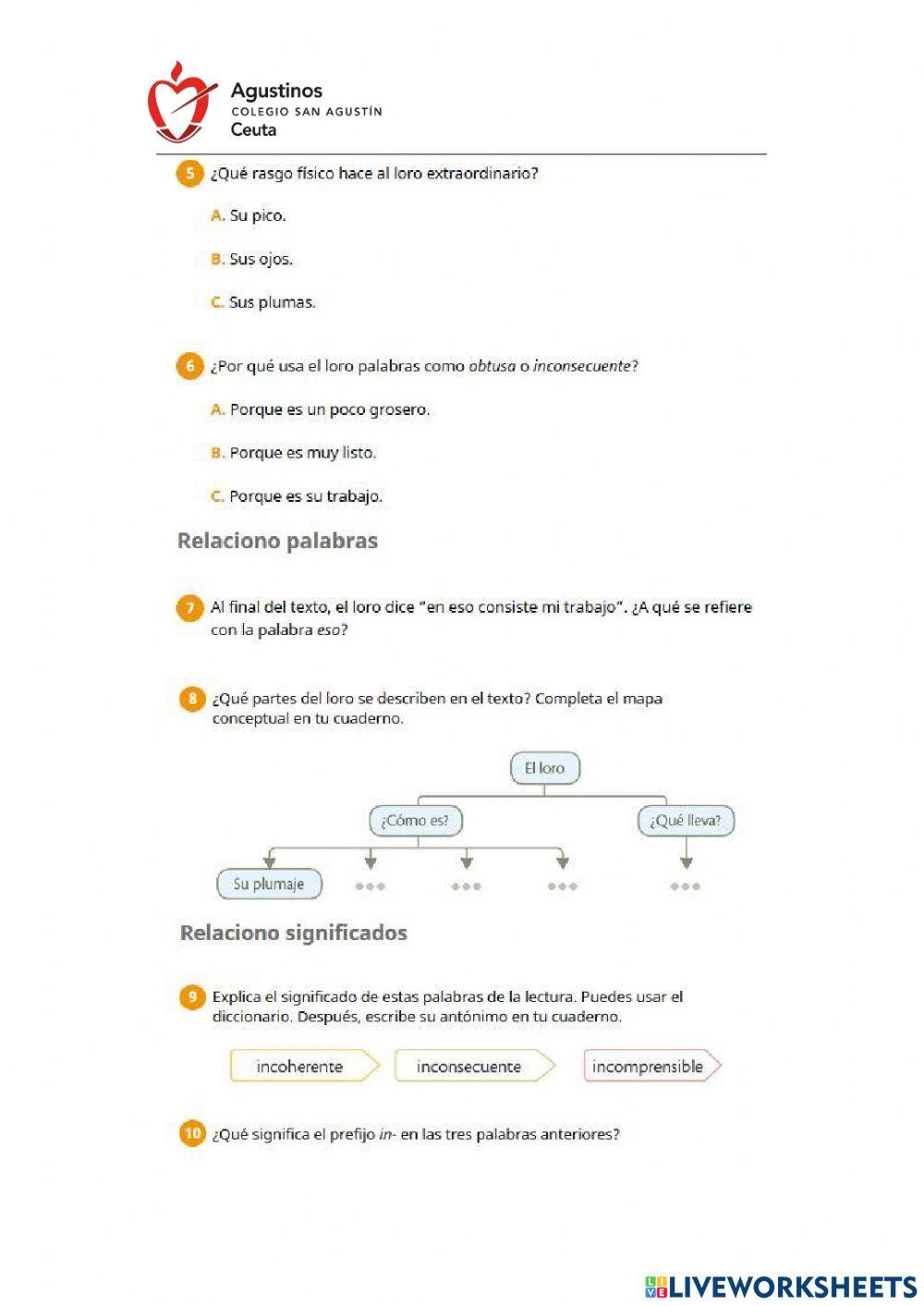 Comprensión Lectora -Dos Animales muy Especiales- Unidad 8