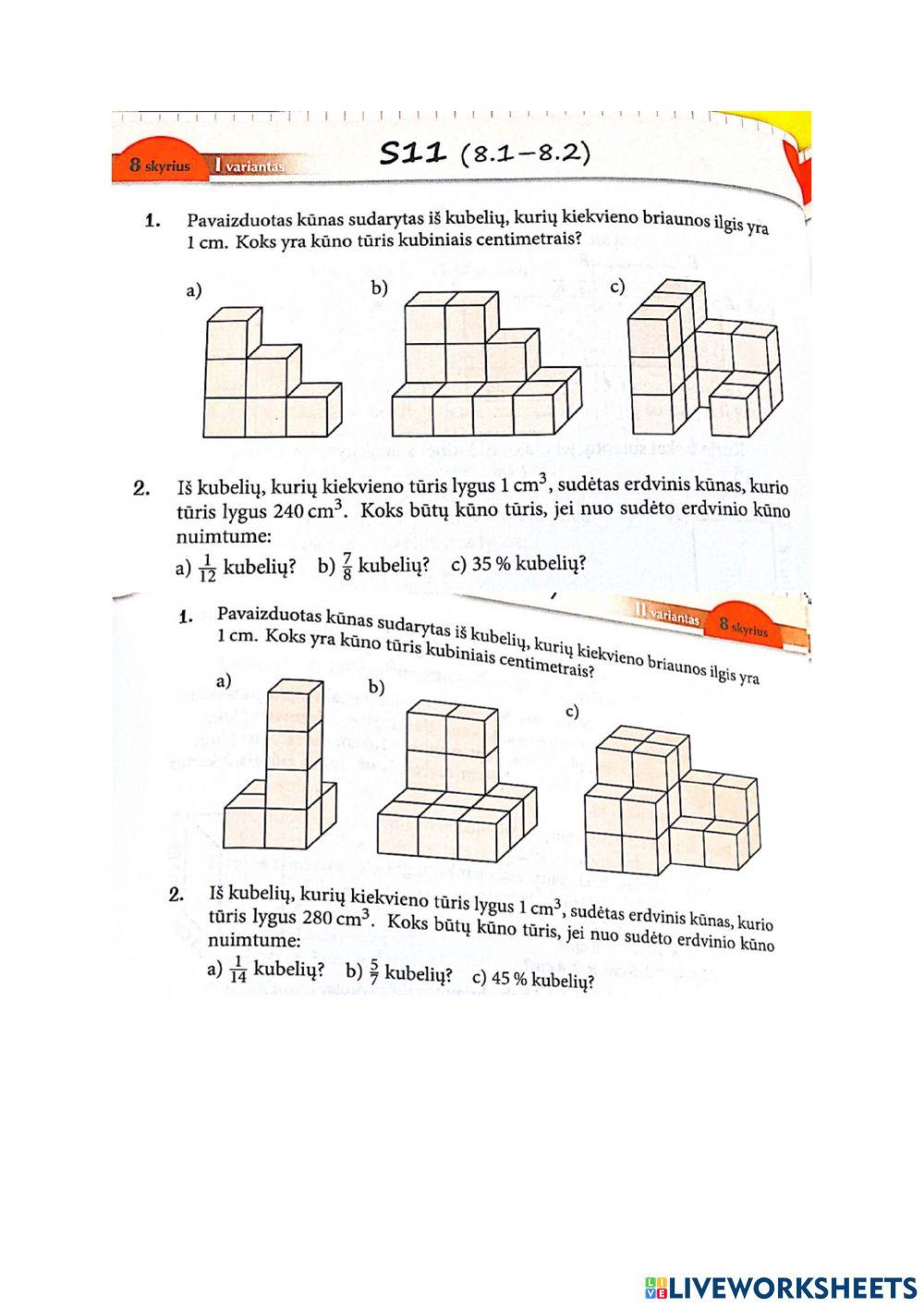 6 klasė kubinis centimetras