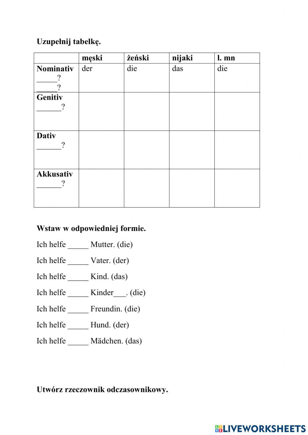 Deklination der Substantiven