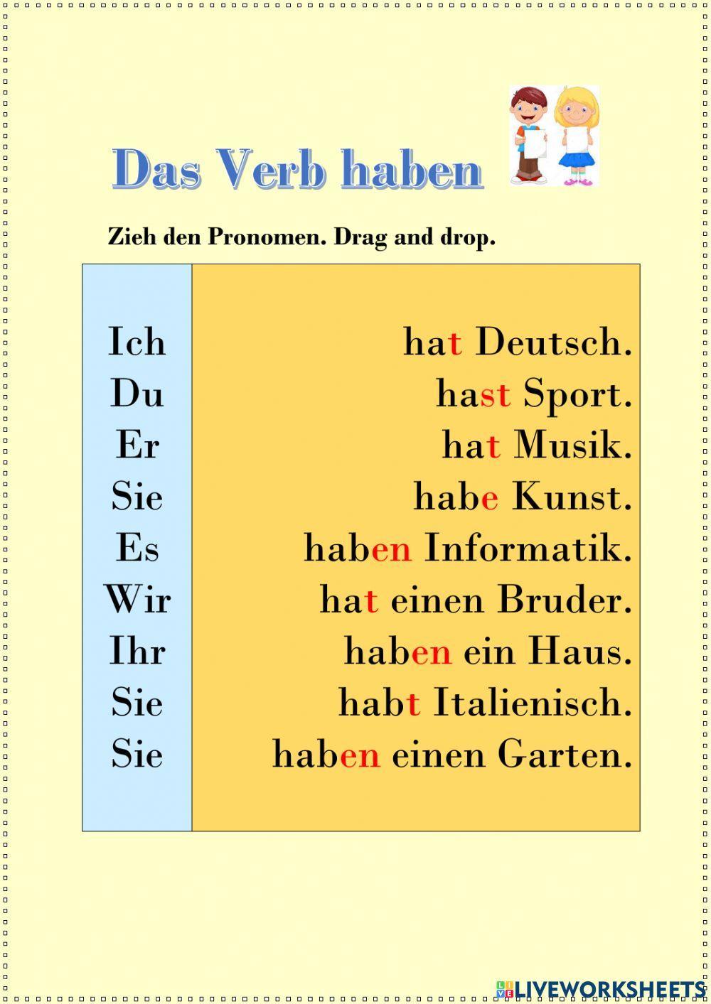 Das Verb haben exercise | Live Worksheets