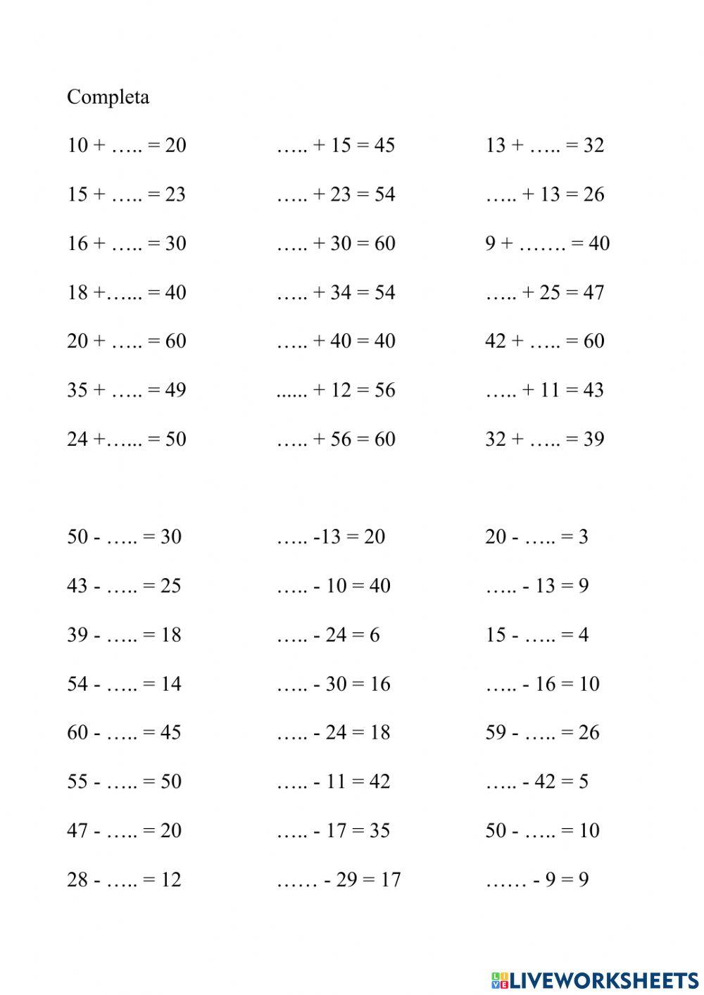 Addizioni e sottrazioni aperte
