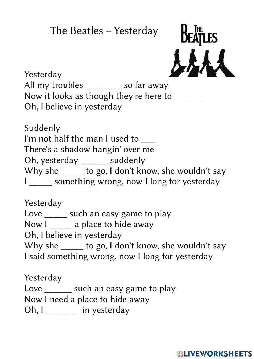 The Beatles - Yesterday - lyrics - verbs
