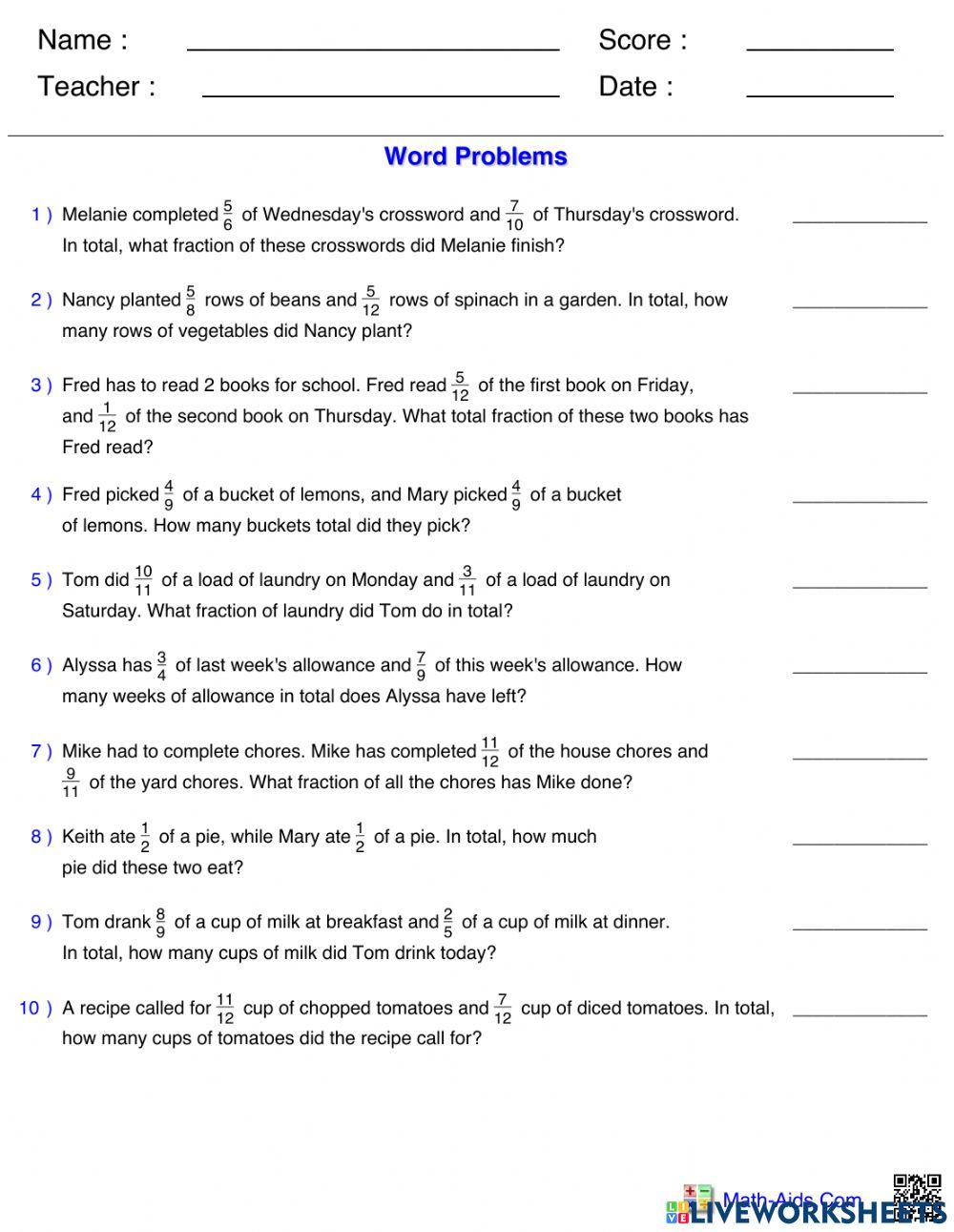 Word problems with fractions