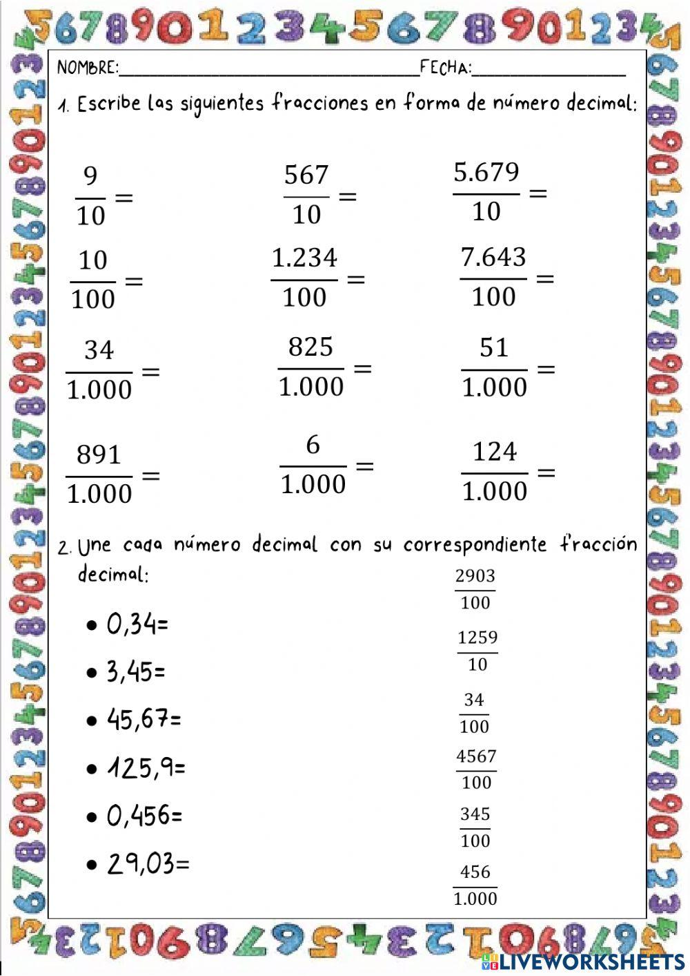 Repaso fracciones decimales Repaso fracciones decimales