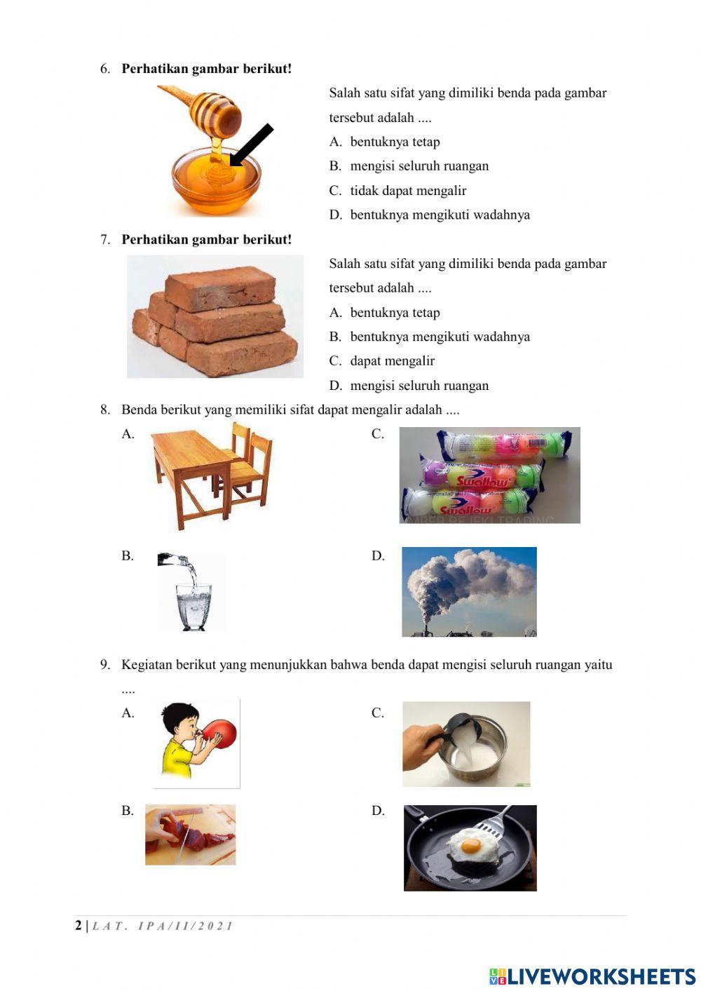 Latihan IPA Ke-2 Sifat dan Perubahan Zat