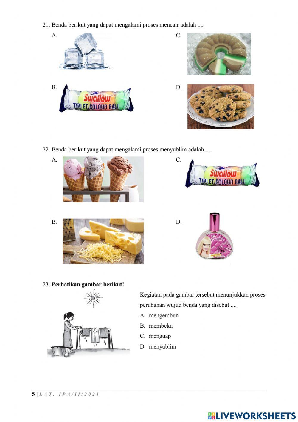 Latihan IPA Ke-2 Sifat dan Perubahan Zat