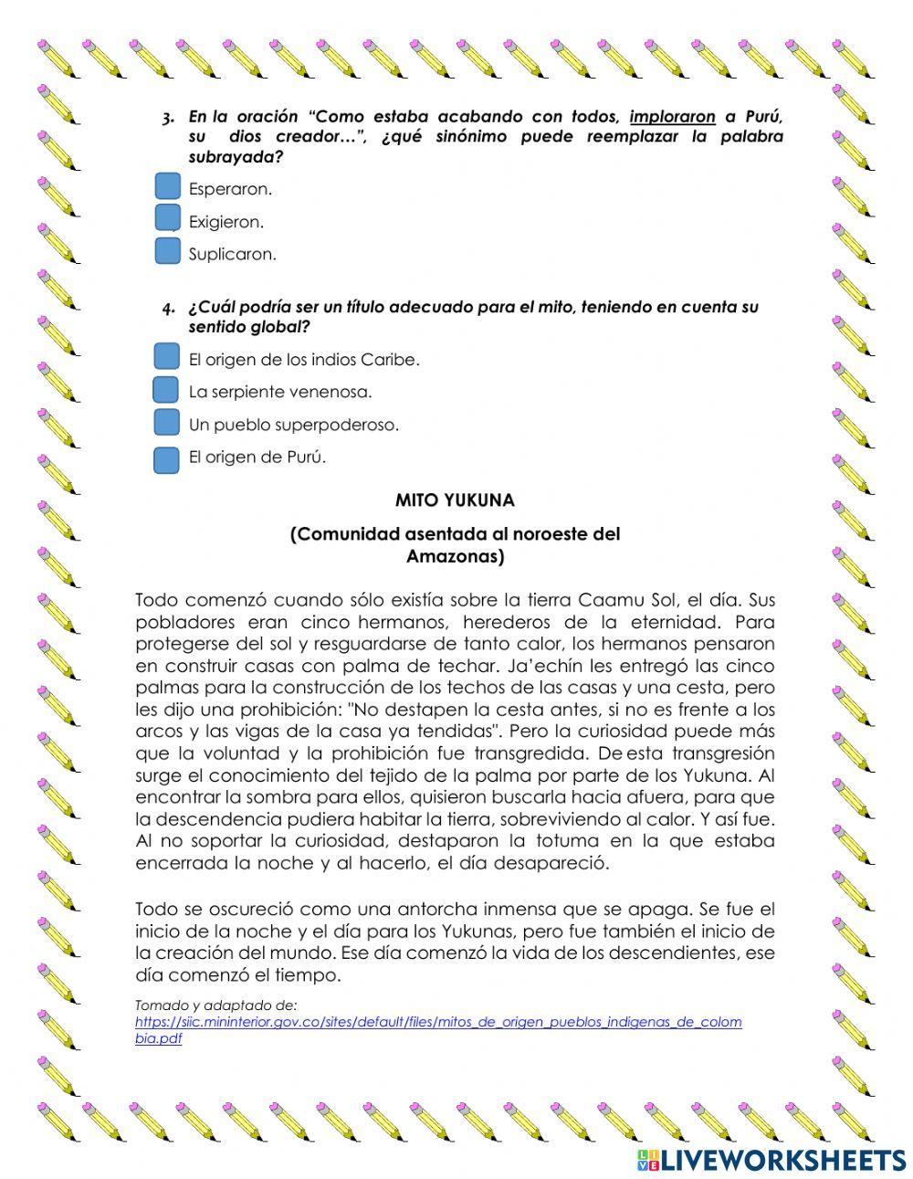 Comprensión lectora mitos y leyendas