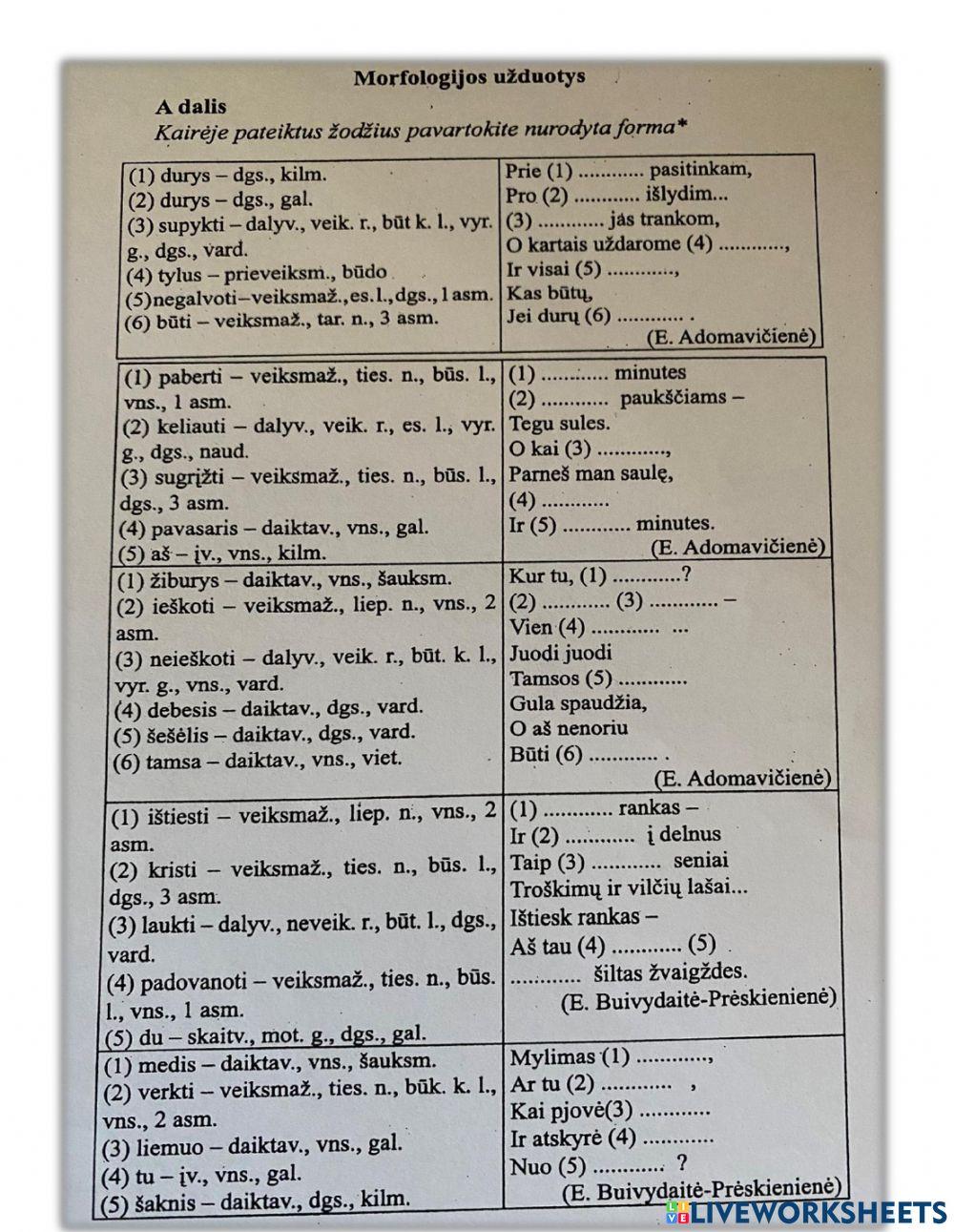 Morfologijos užduotys