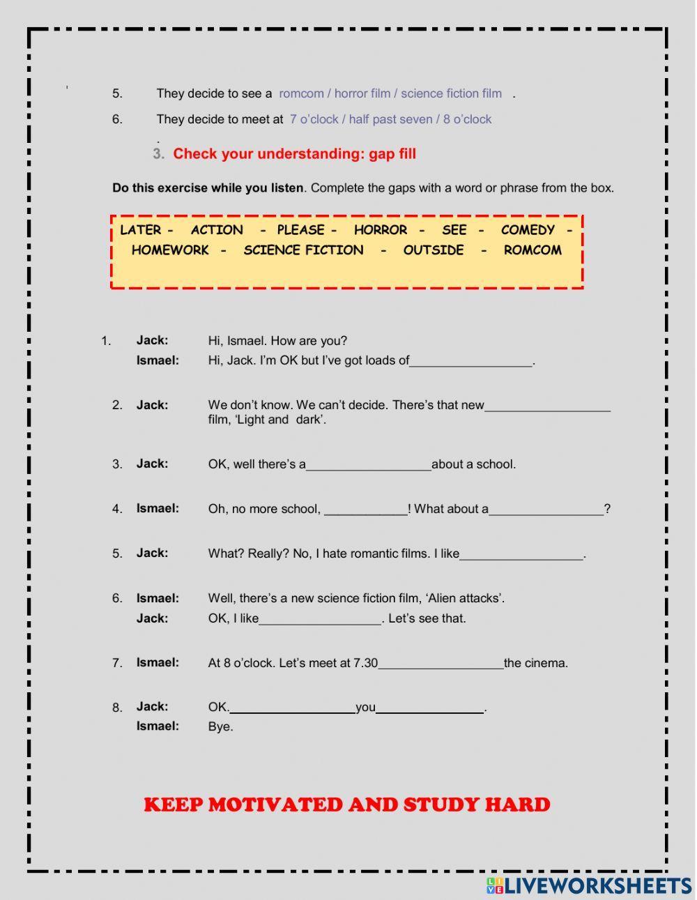 Inviting someone to the cinema activity Live Worksheets