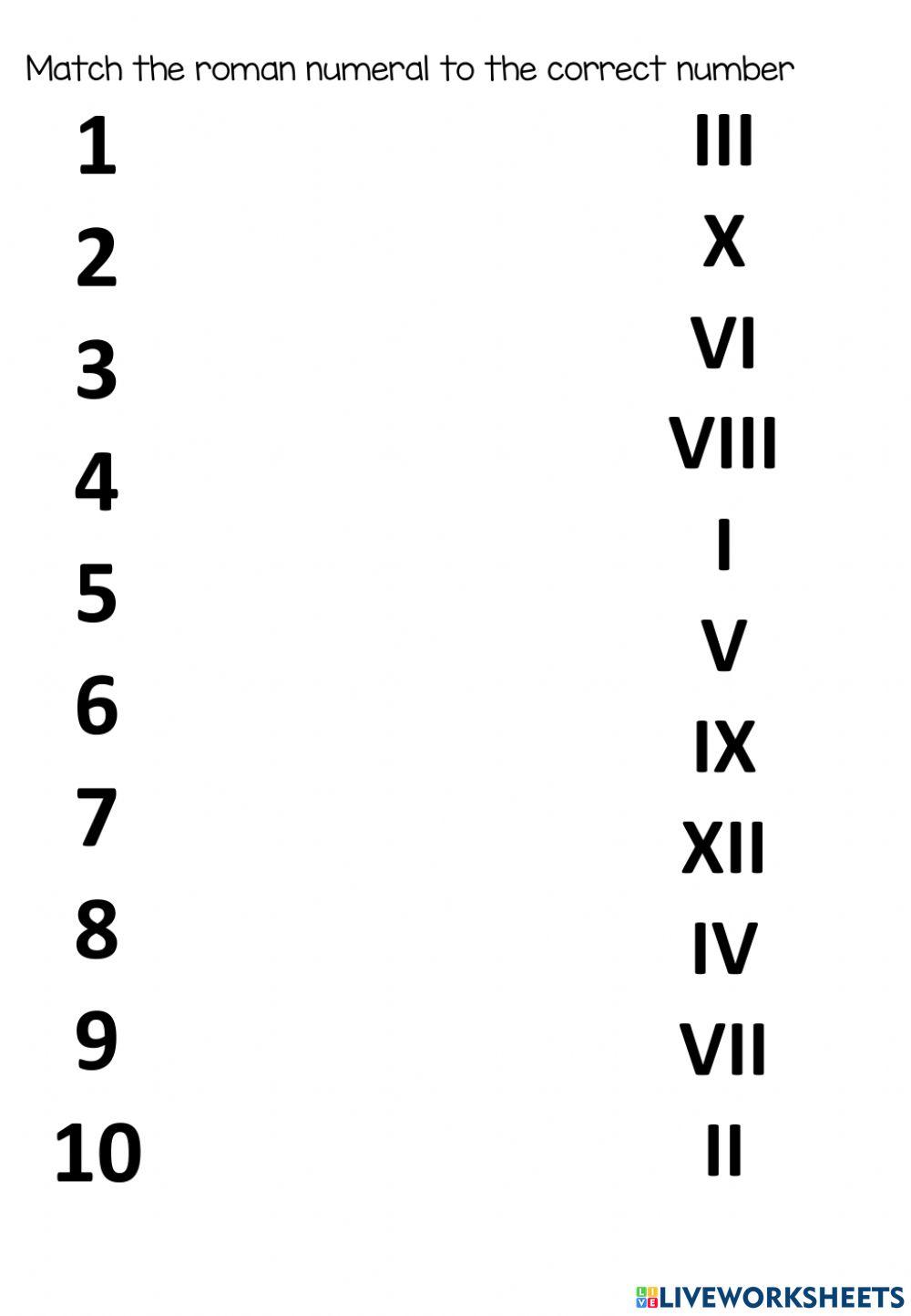 roman numeral 1-10 matching | learningonline | Live