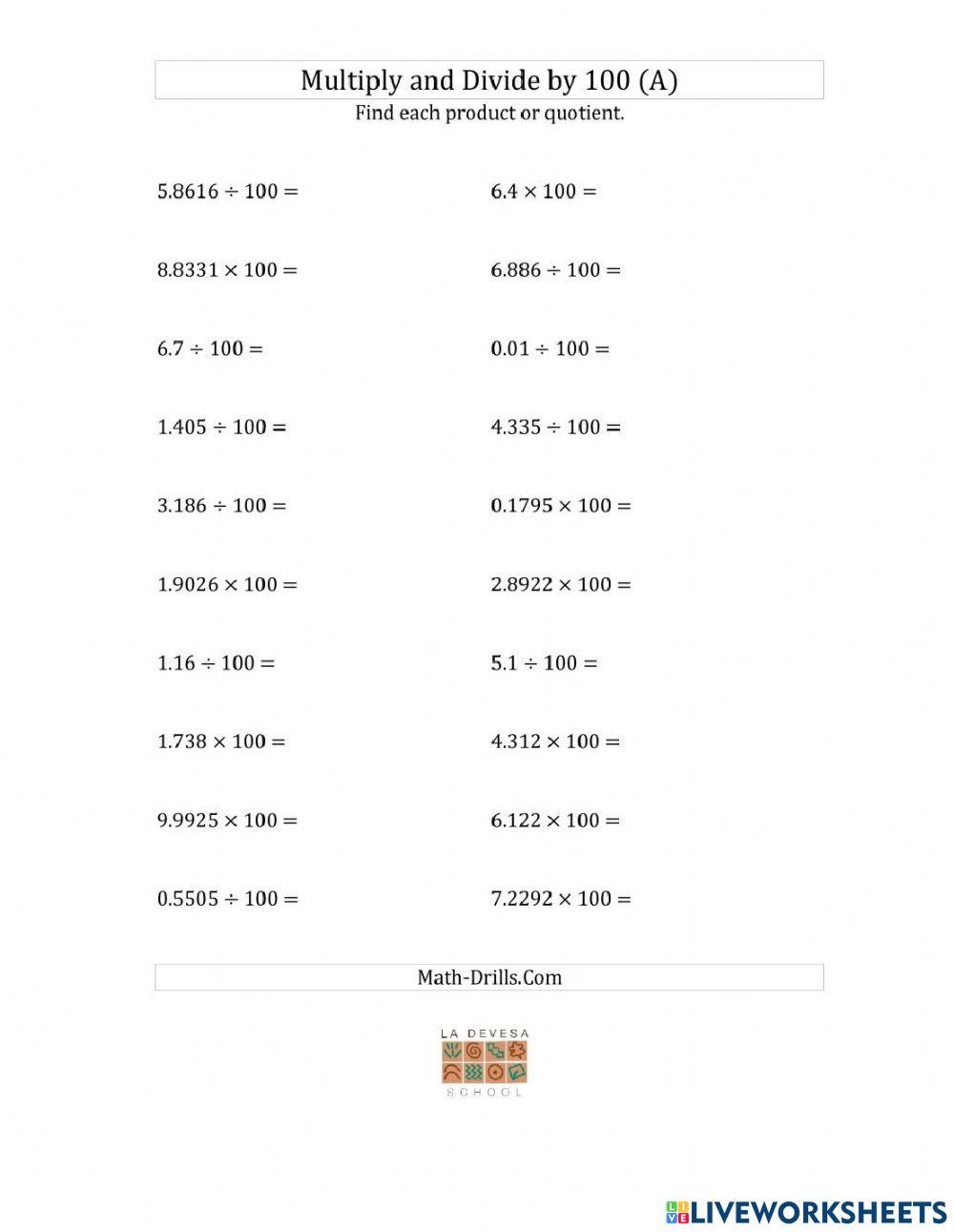 Multiplying and dividing by 10, 100, 1000