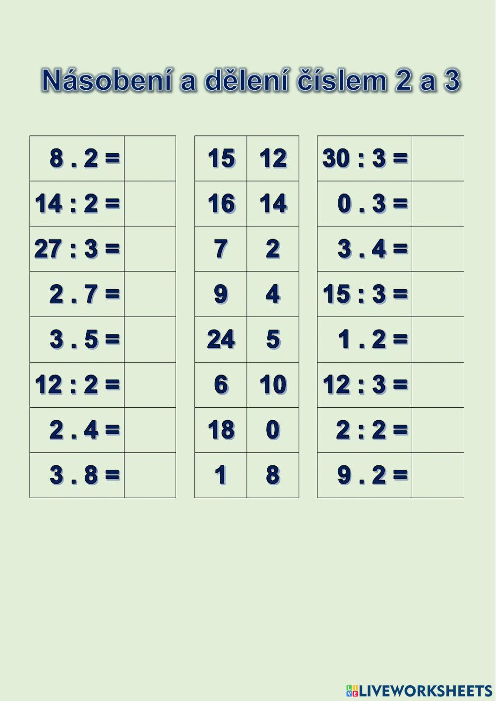 Násobení a dělení číslem 2 a 3