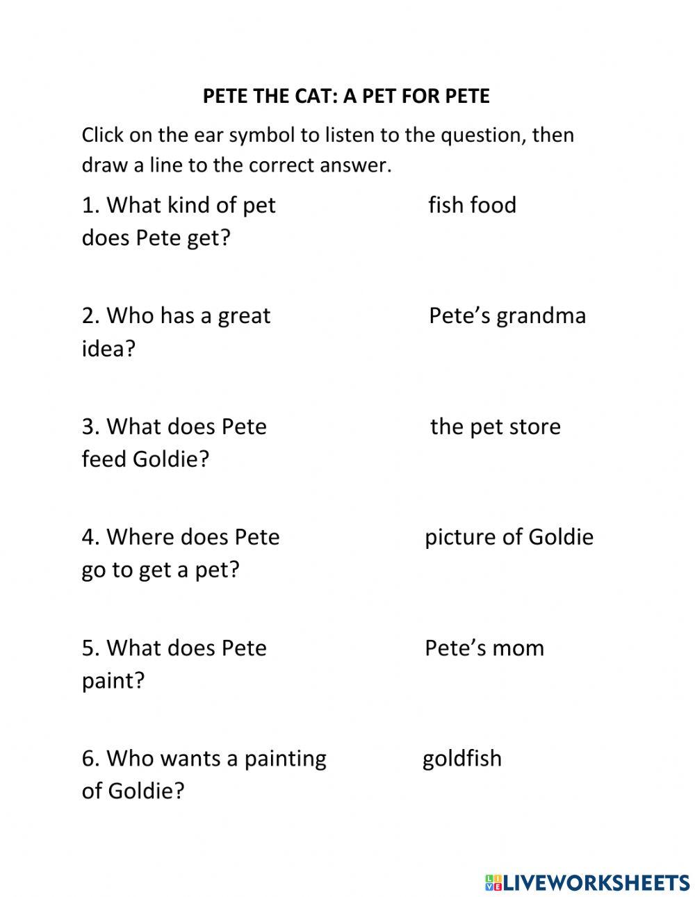 Pete the Cat: A Pet for Pete worksheet | Live Worksheets
