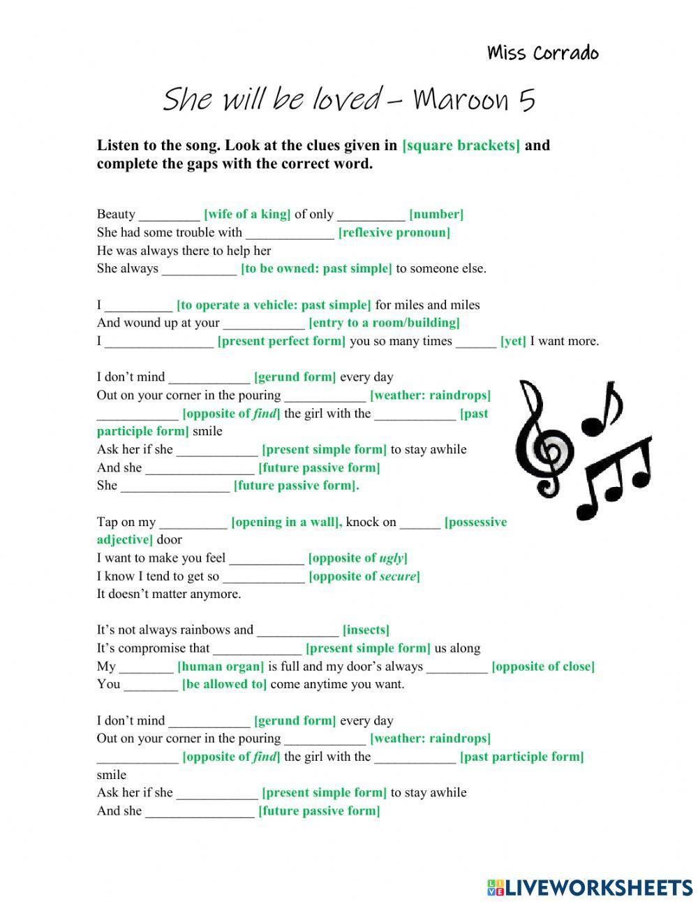 SONG - She will be loved - by Maroon 5