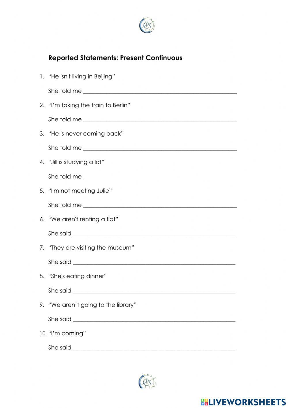 REPORTED SPEECH -REVIEW -PRESENT SIMPLE-PRESENT CONTINUOUS