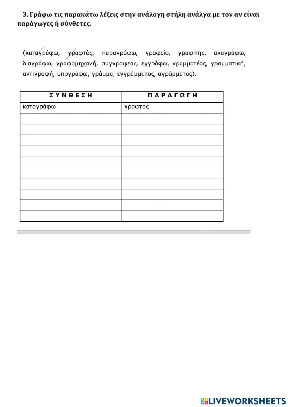 Γλώσσα-Οικογένειες λέξεων