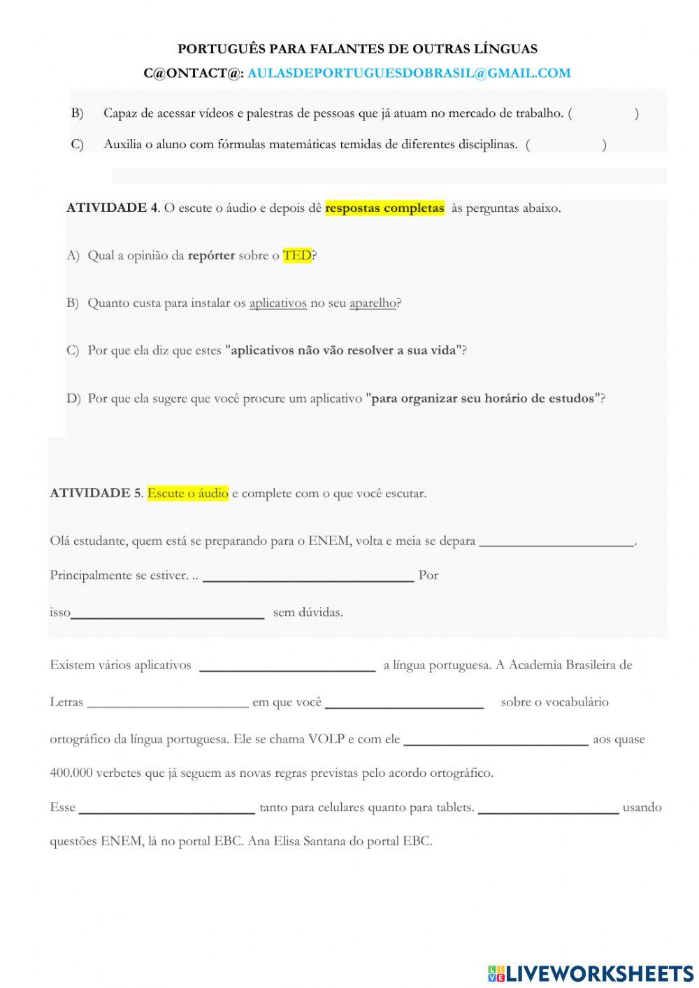 Aplicativos do ENEM - PASSADOS COM INTERPRETAÇÃO DE TEXTO