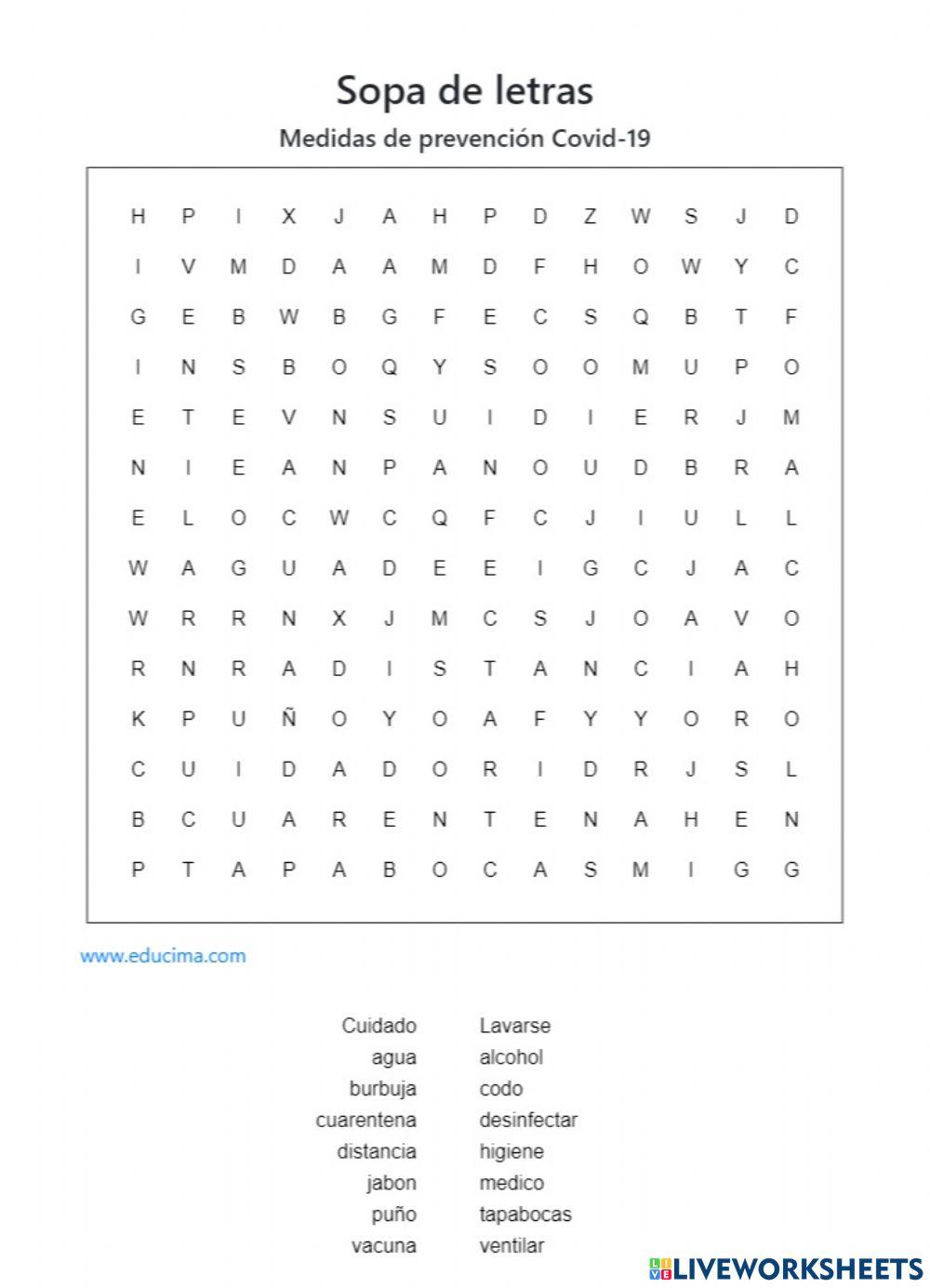 Sopa de letras covid