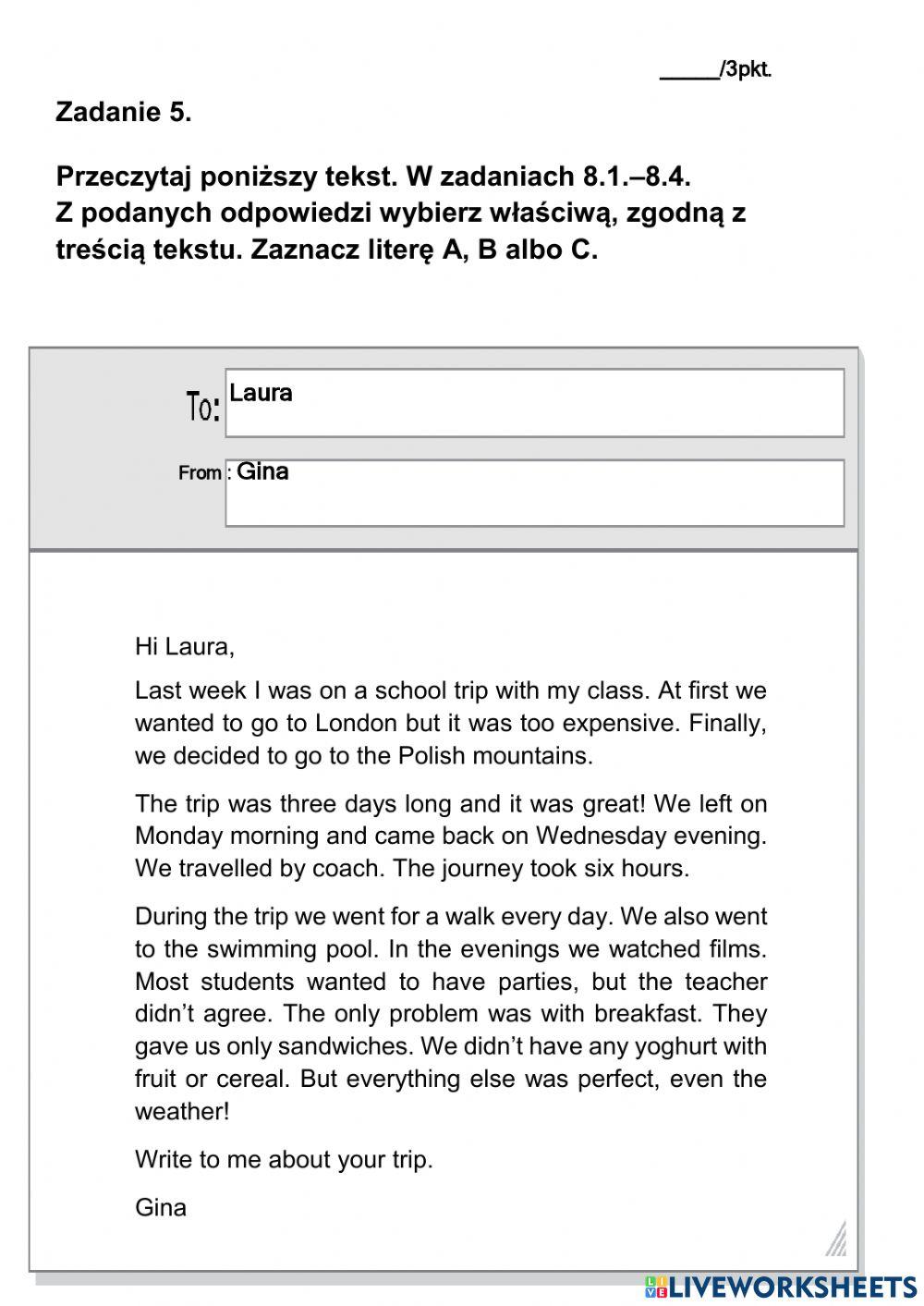 czytanie ze zrozumieniem klasa 6