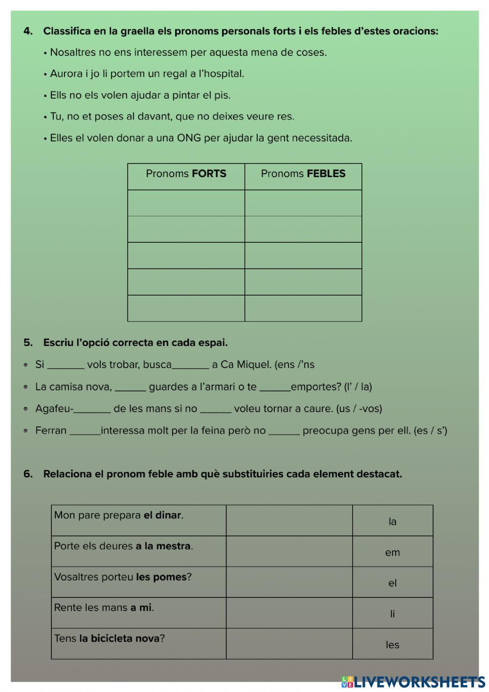 Pronoms personals forts i febles