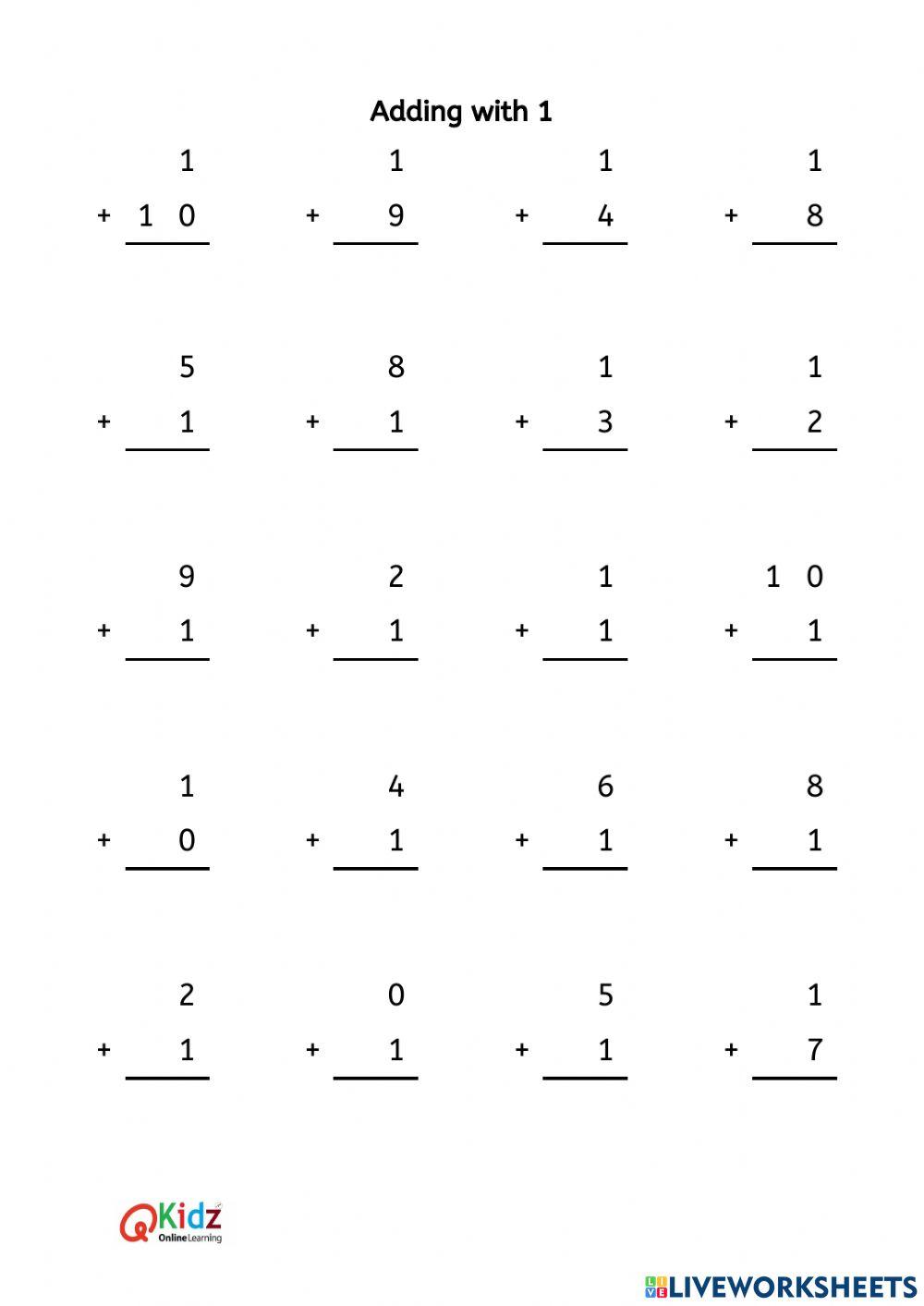 Adding with 1 worksheet Live Worksheets