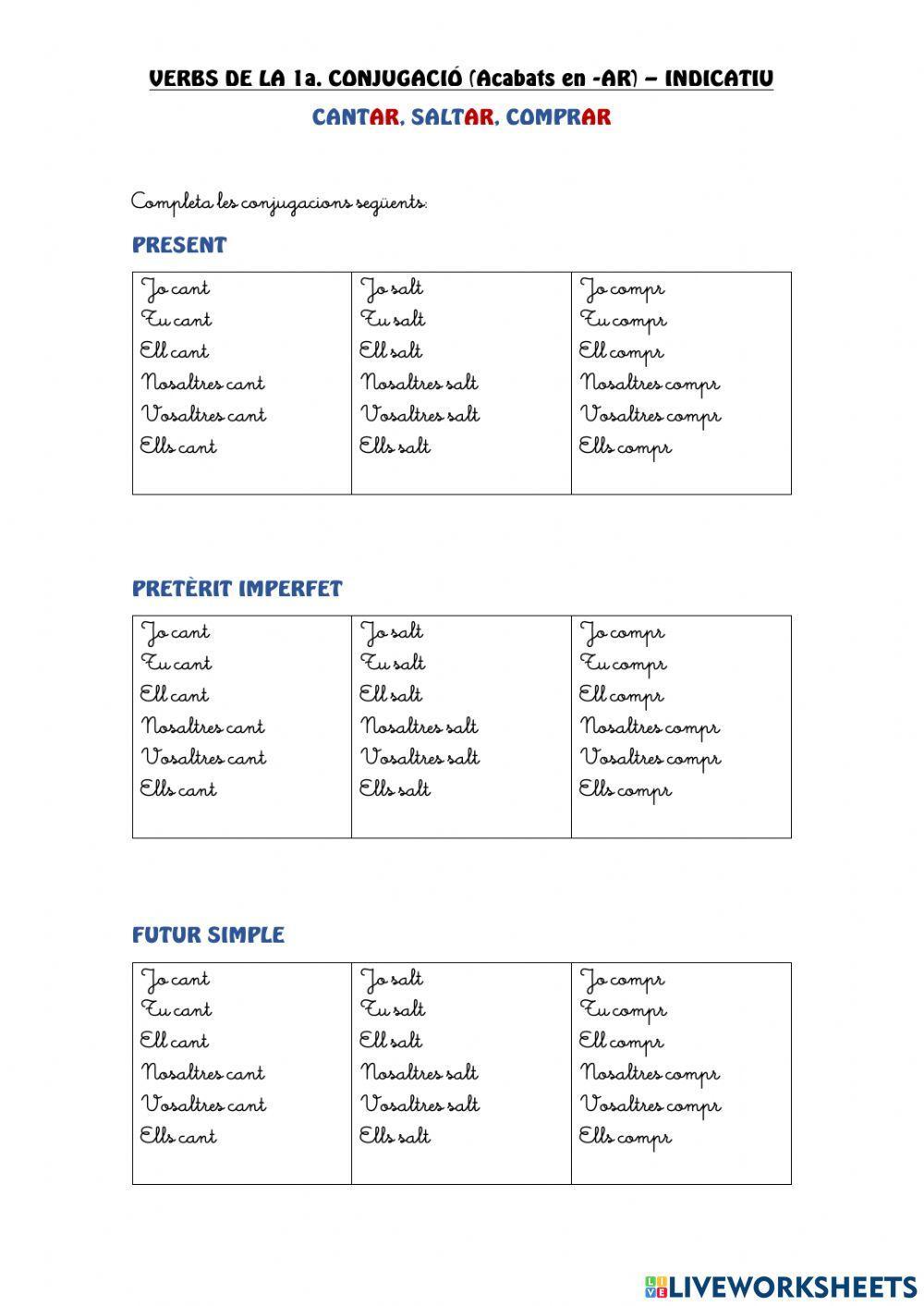 Verbs 1a. Conjugació