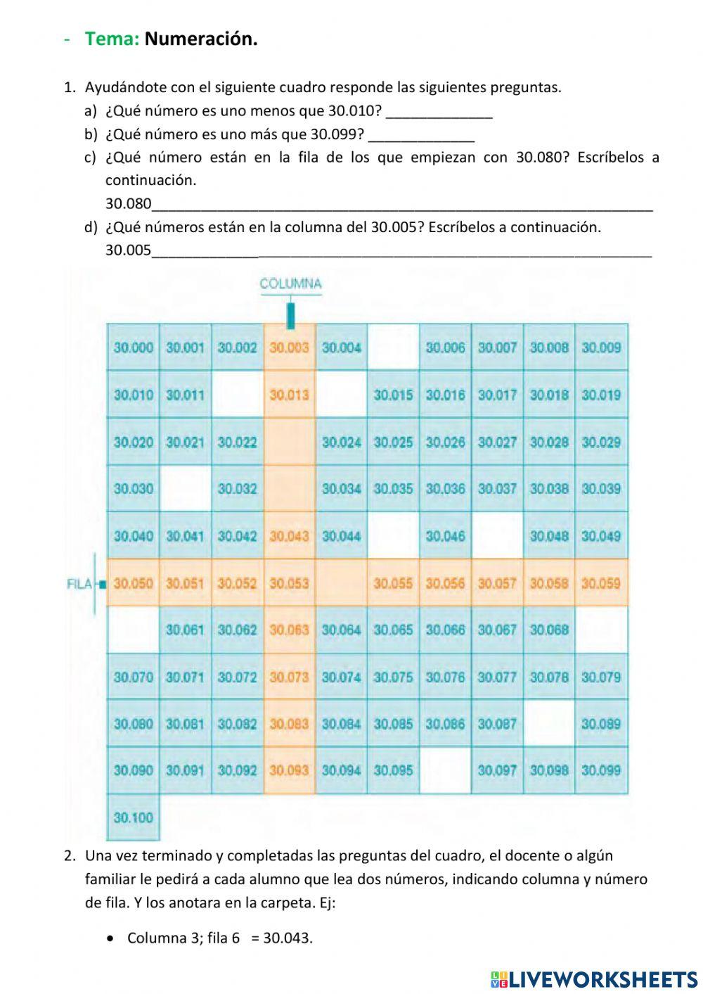 Numeración hasta el 40.000 worksheet Live Worksheets