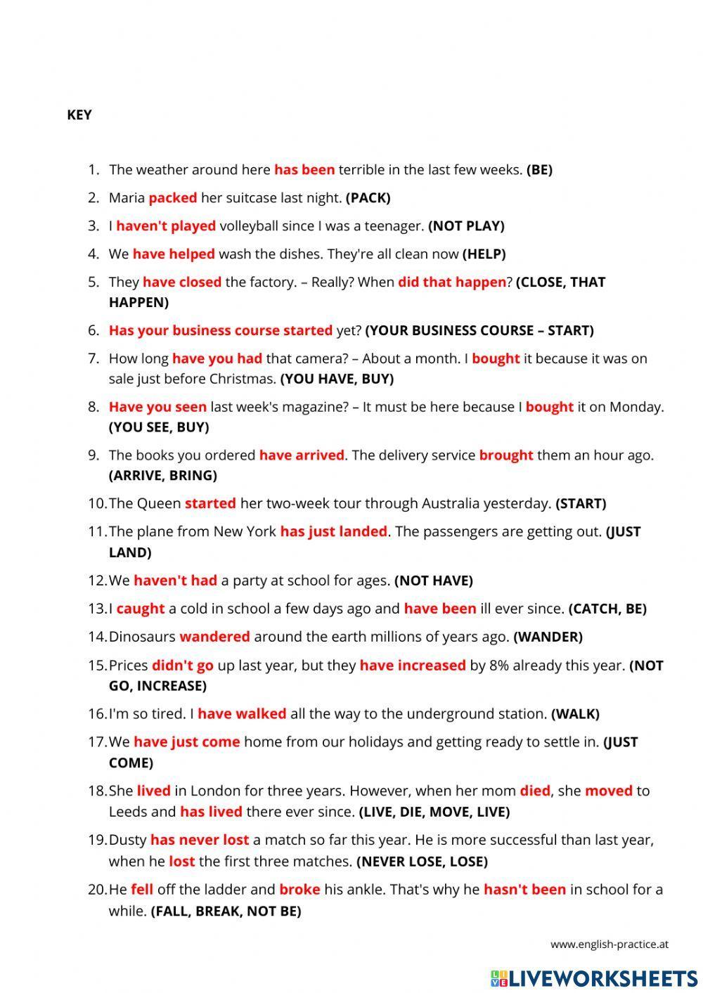 Past and Perfect tense