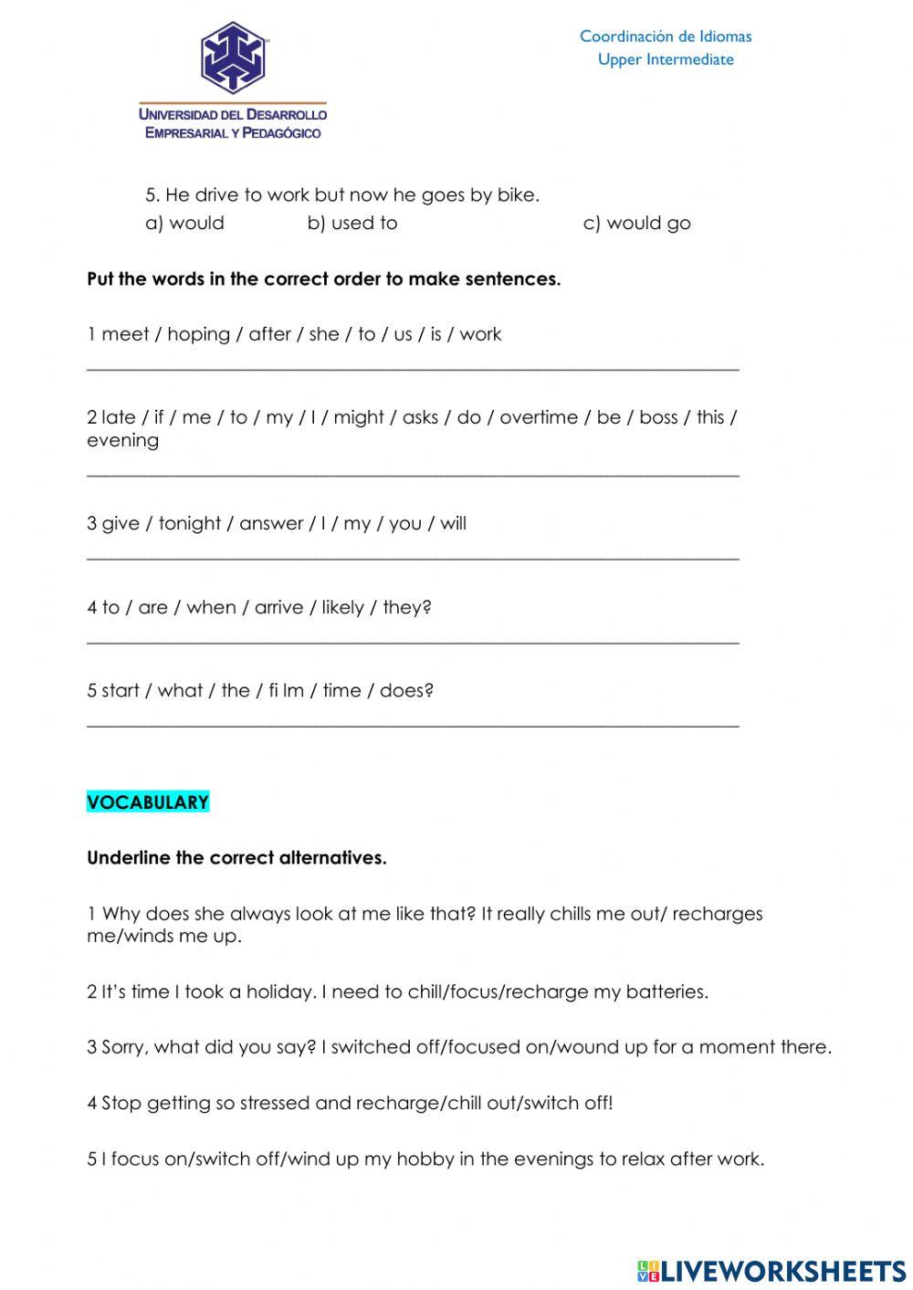 First Partial Upper Intermediate Exam