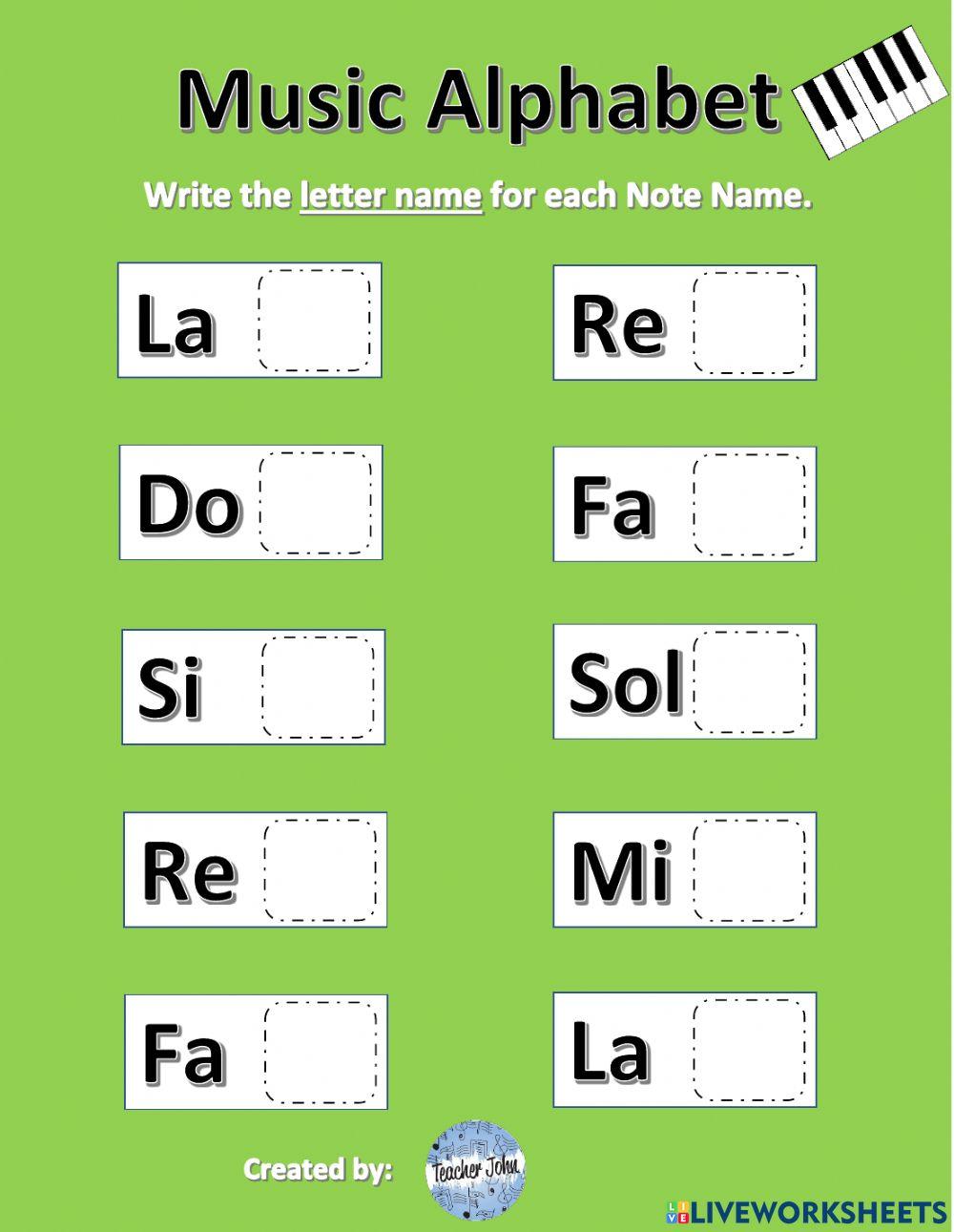 Music Alphabet interactive worksheet | Live Worksheets