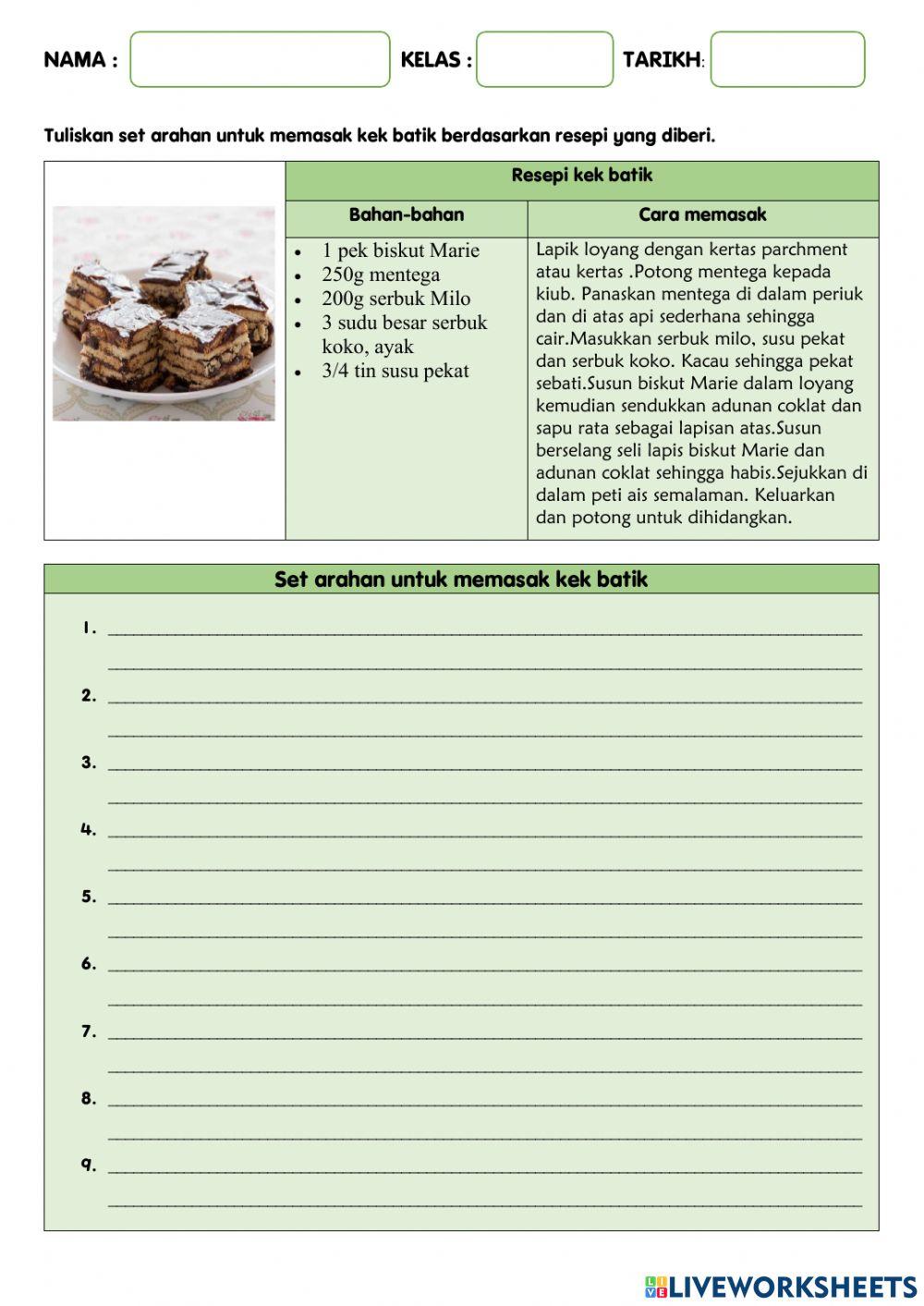Seta arahan bagi aktiviti harian