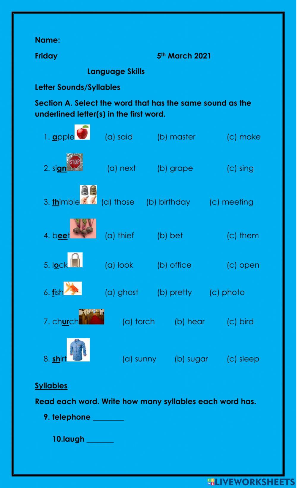 Letter sounds and syllables
