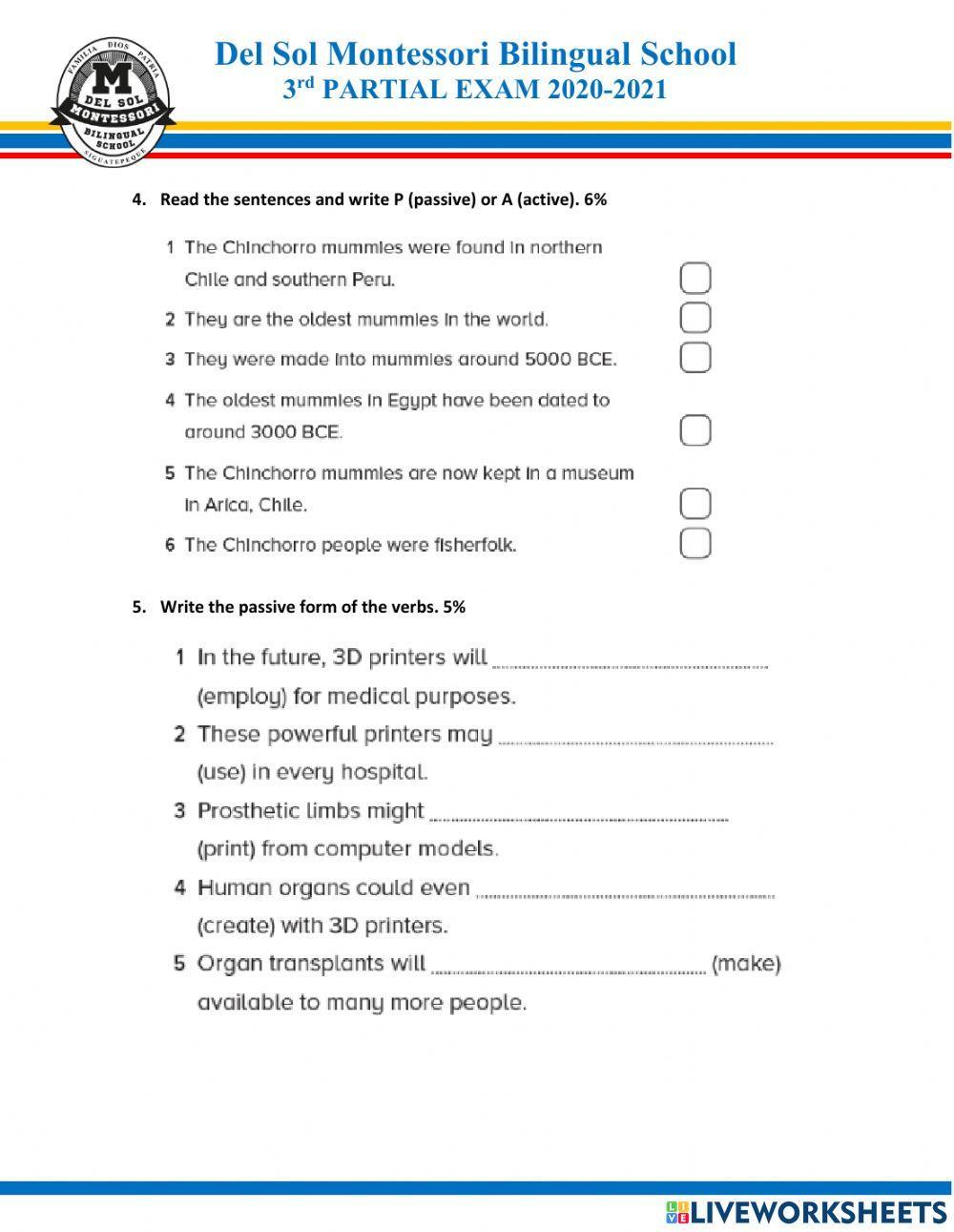 Grammar Exam- 5th Grade