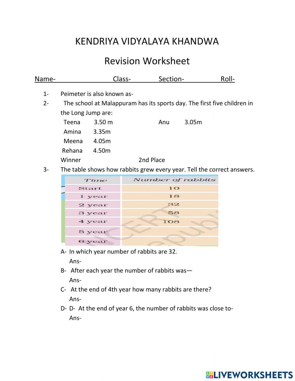 Revision Worksheet