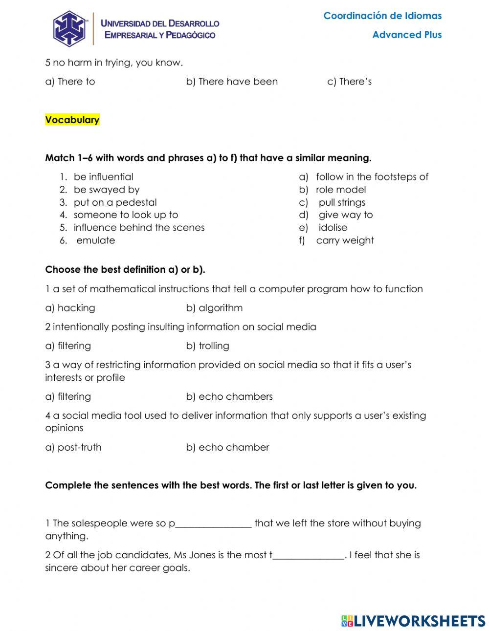 First Partial Advanced Plus Exam