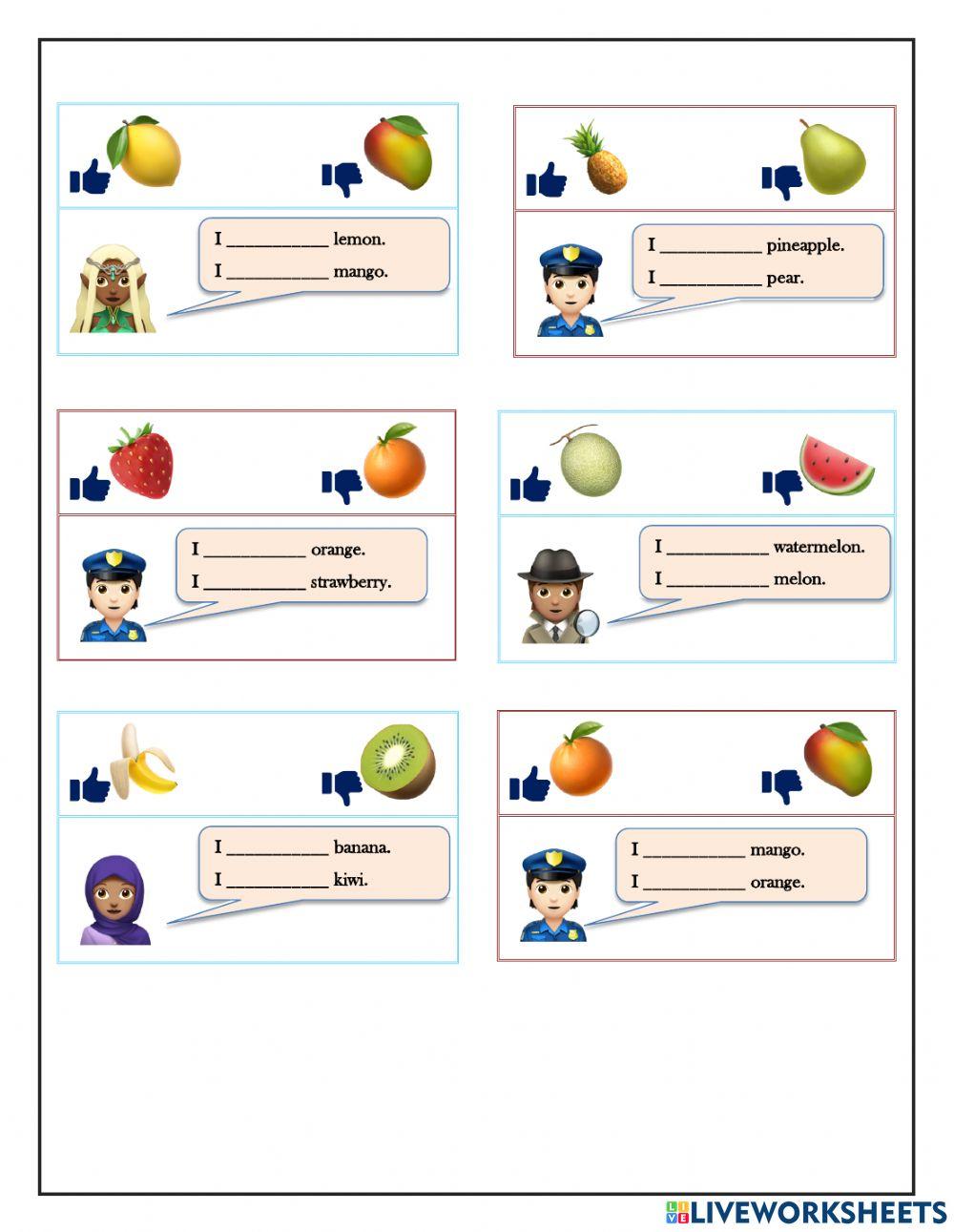 Like-Don't like - Fruit