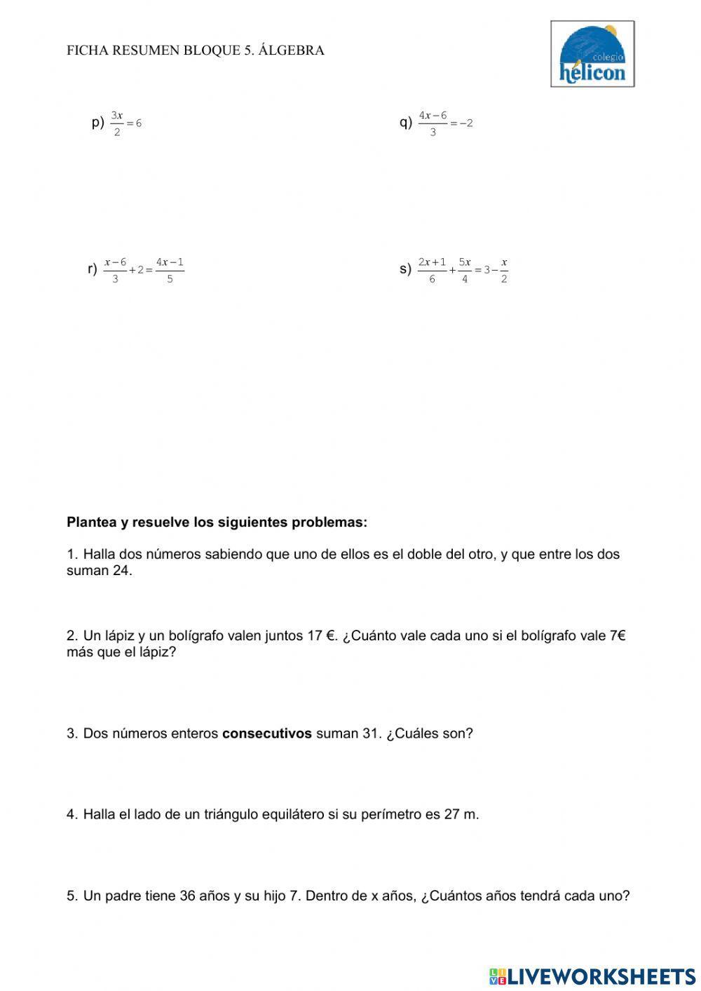 Ficha 5: Ecuaciones