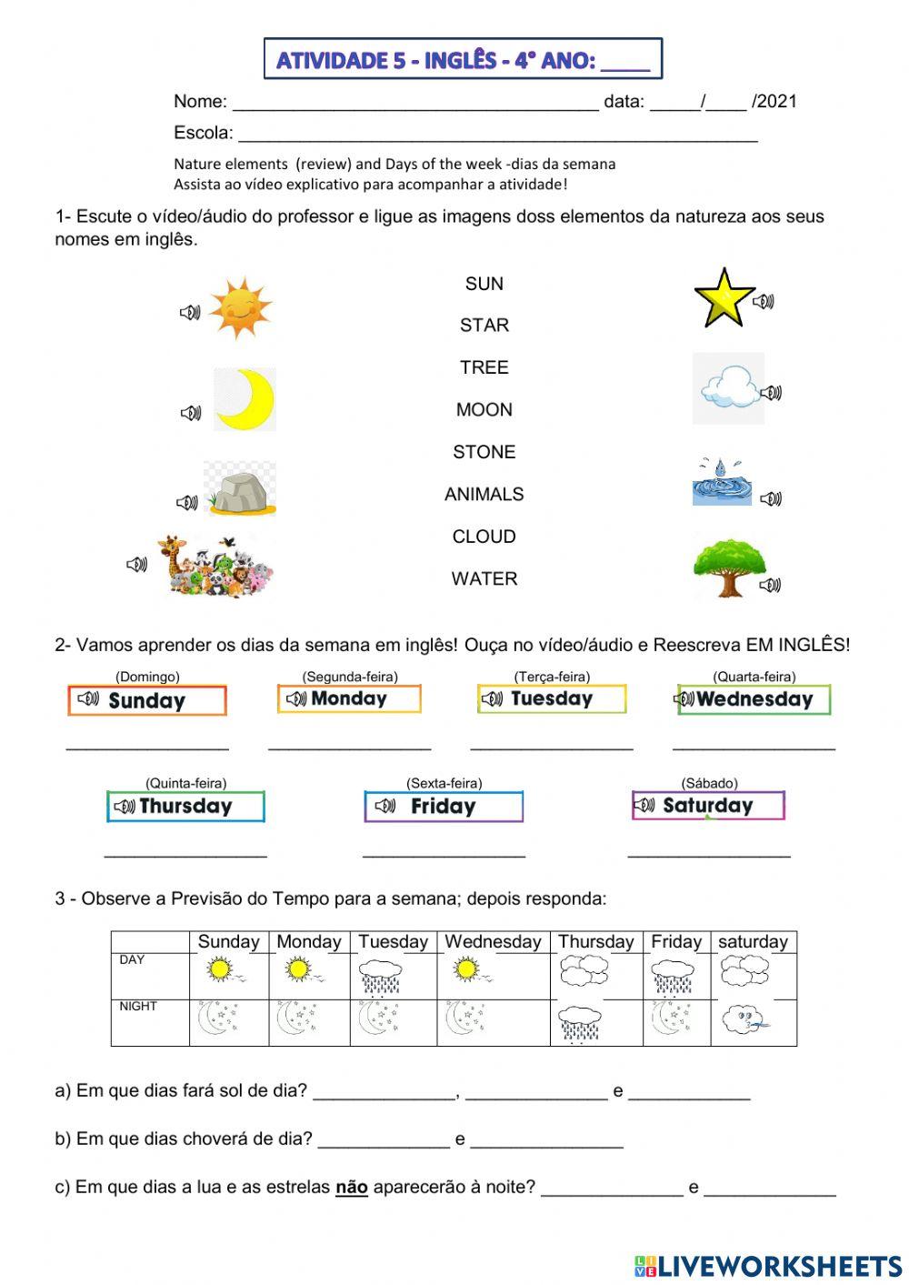 4° ano - INGLÊS - SEMANA 5