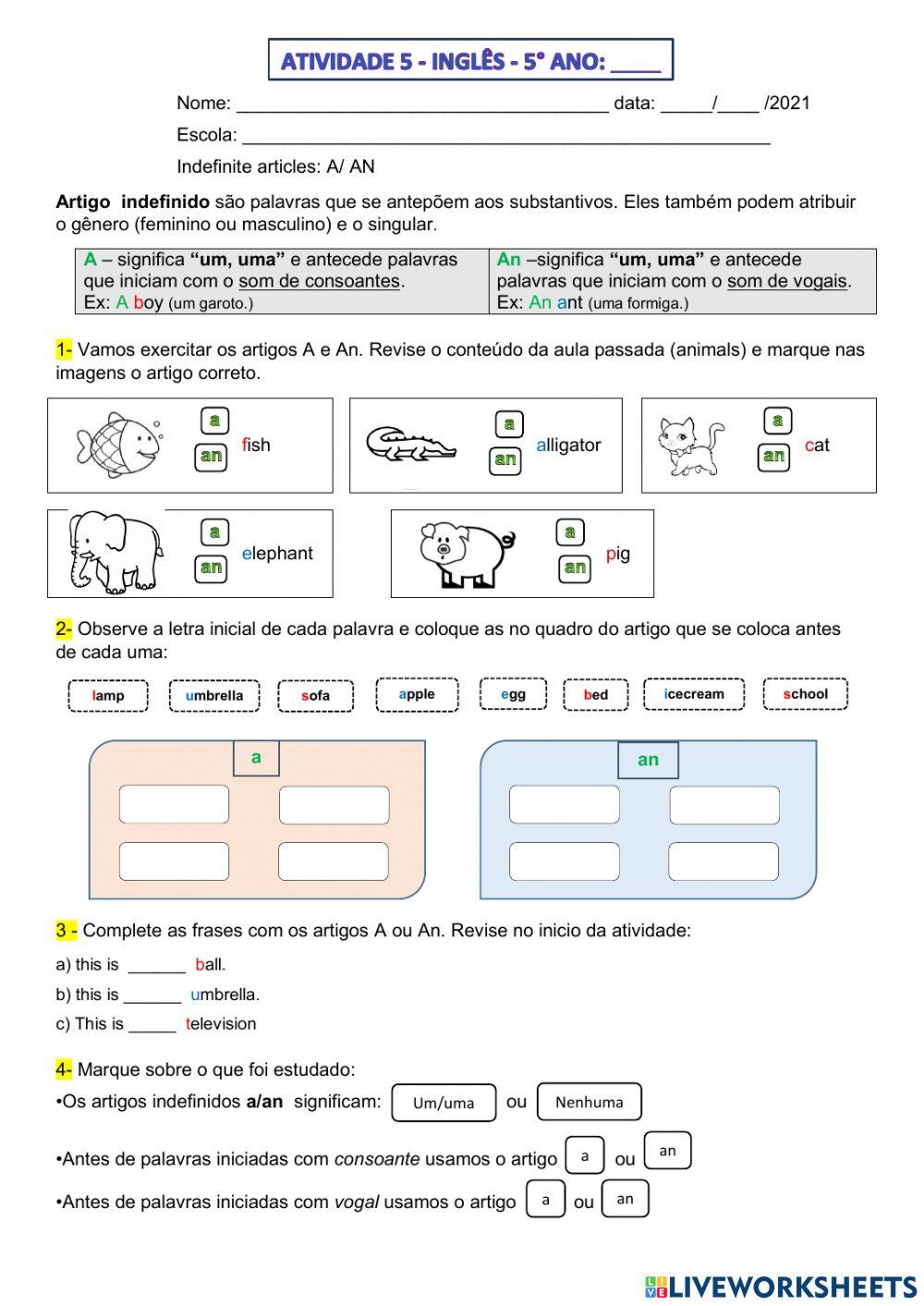 5° ano - INGLÊS - SEMANA 5