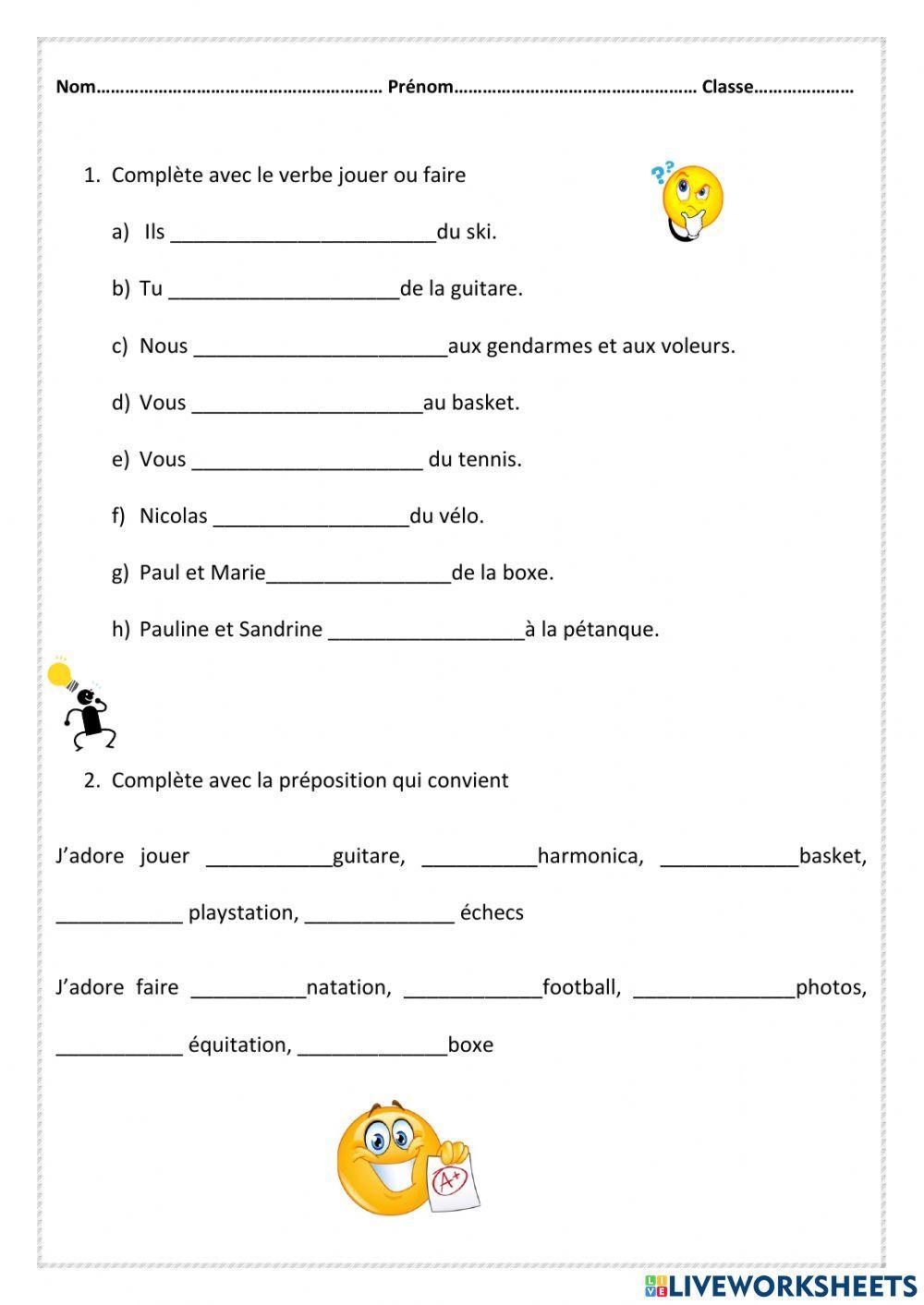 Contrôle jouer faire