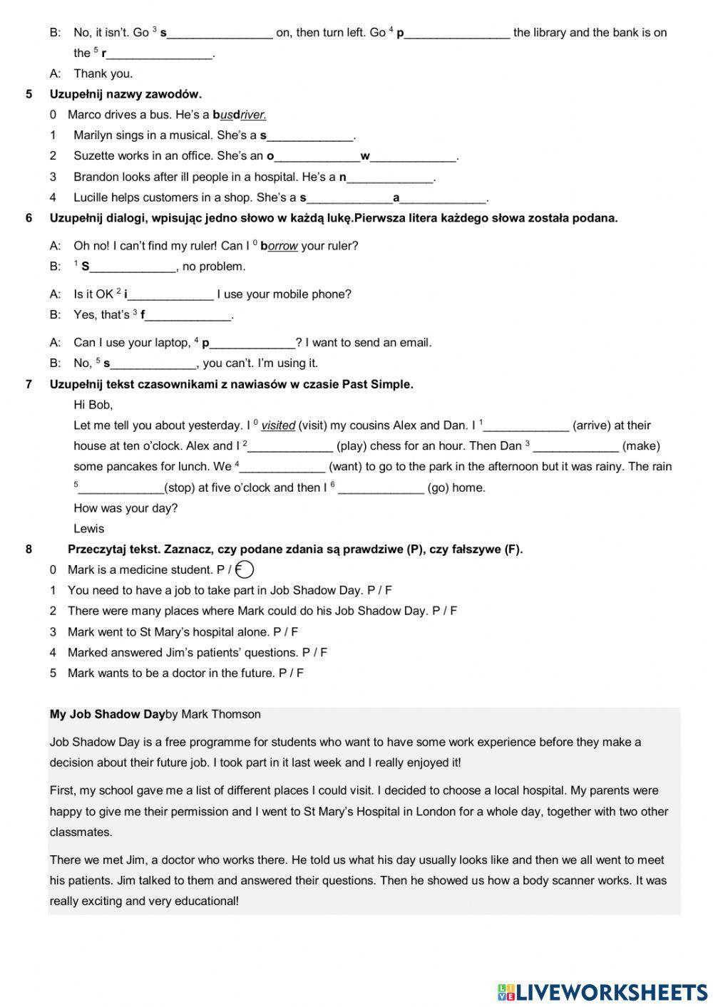 Unit 5-6 test English Class a1+