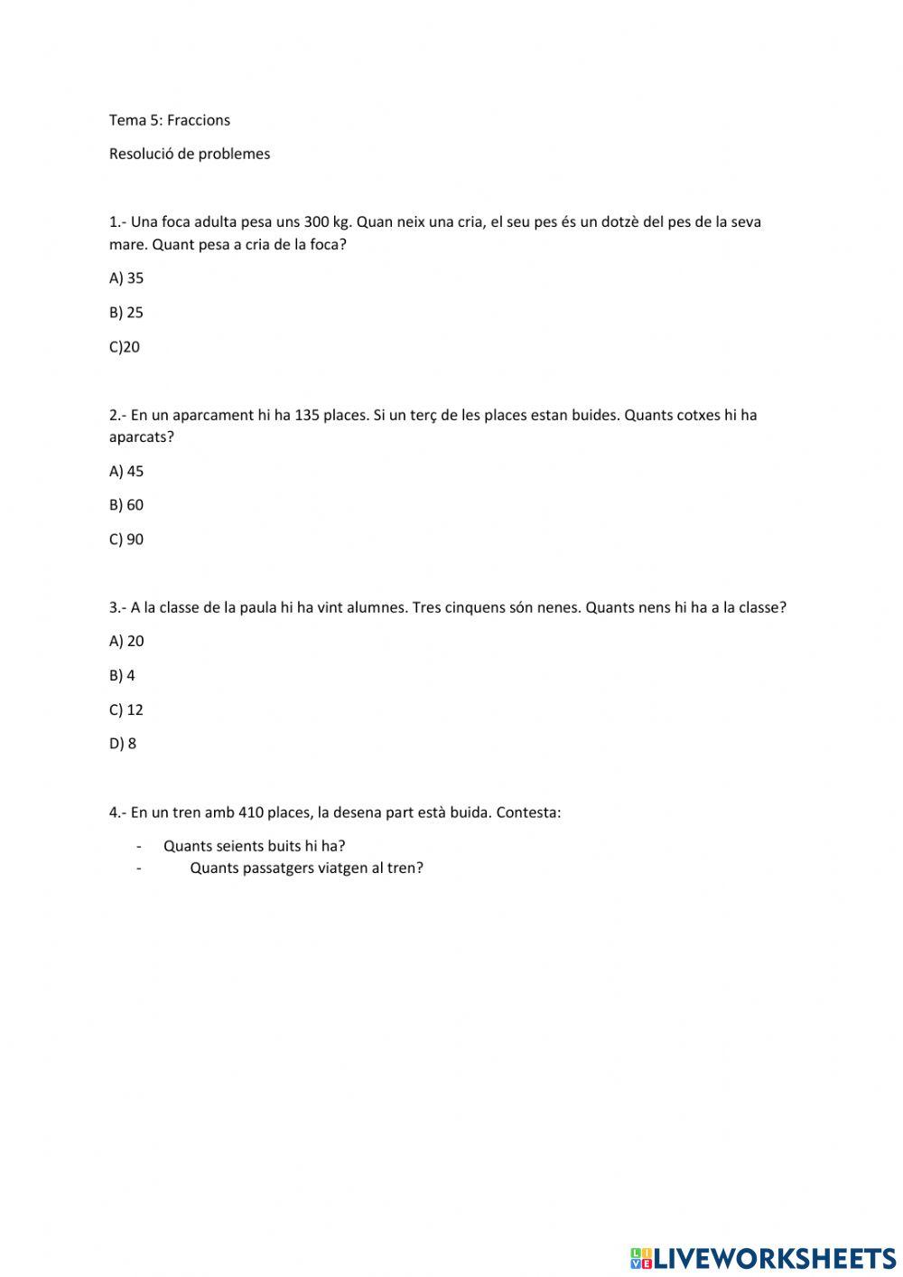 Problemes de fraccions