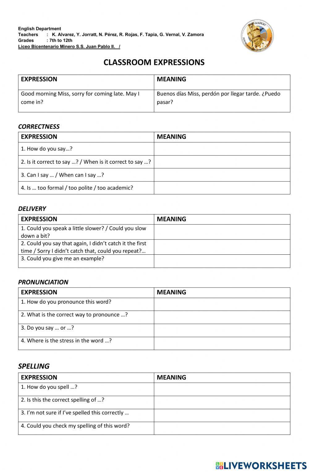 Classroom expresions