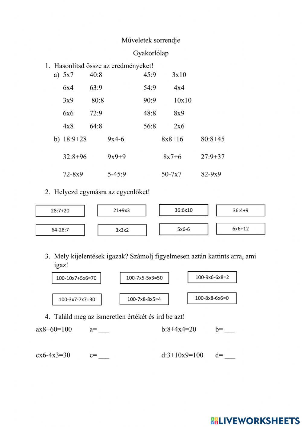 Műveletek sorrendje