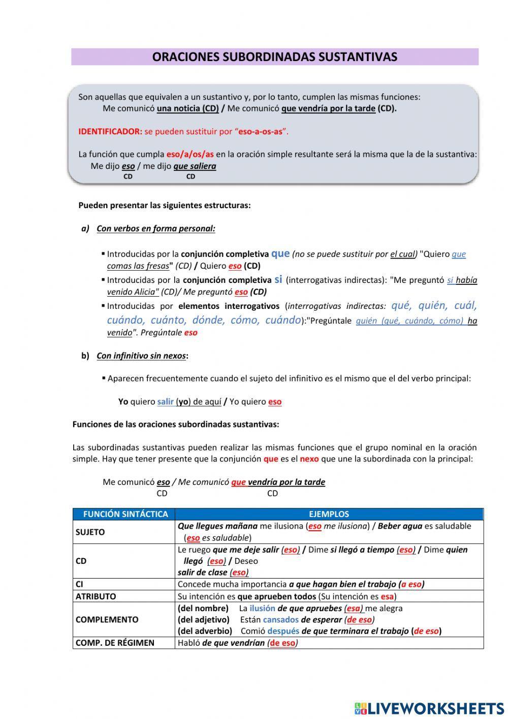 Subordinadas sustantivas